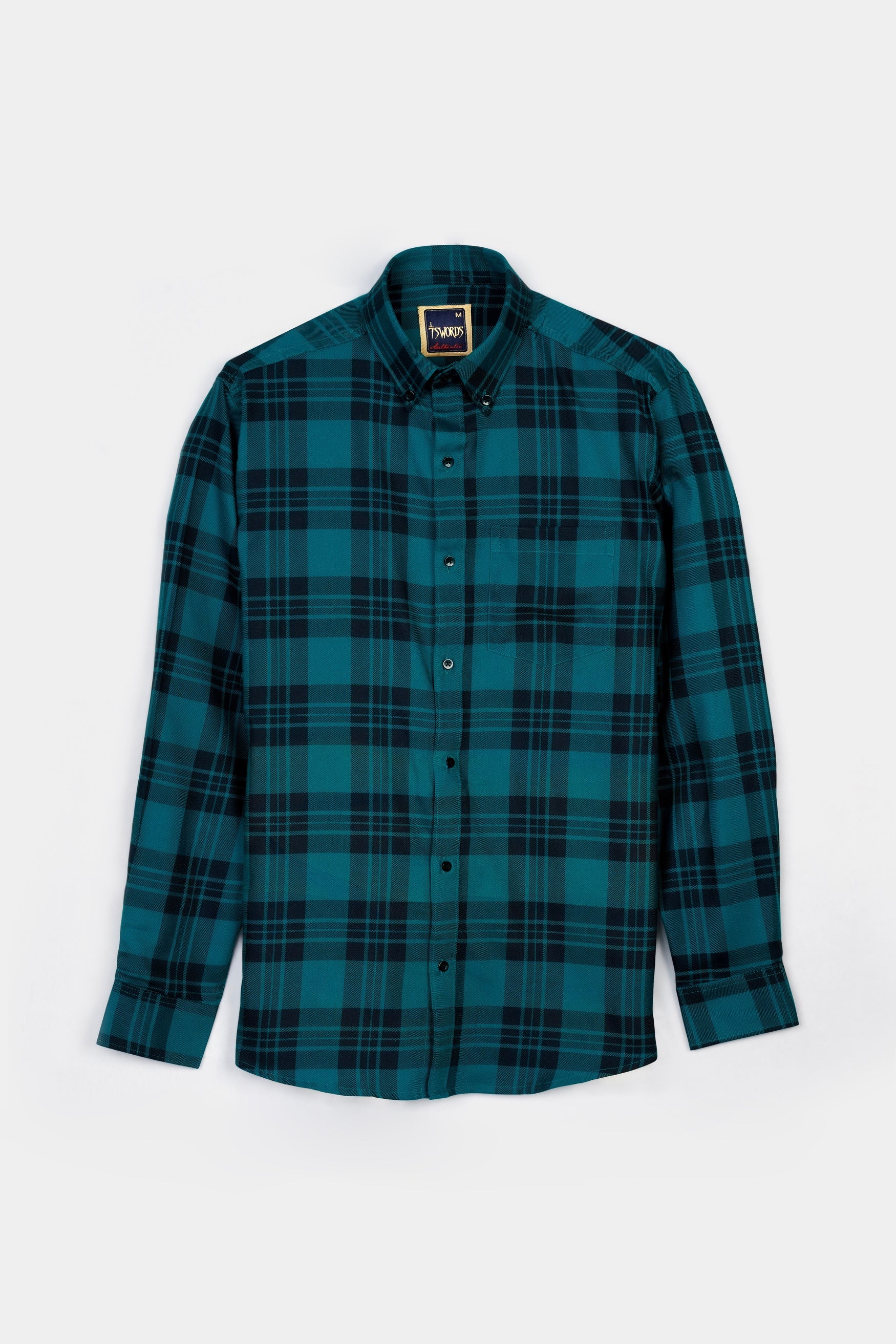 7swords-Teal Blue and Haiti Blue Plaid Premium Cotton Button Down Shirt