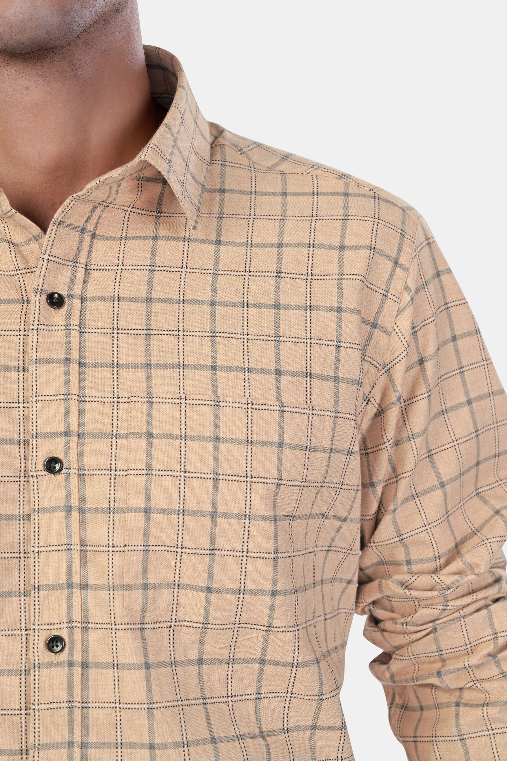 7swords-Tan Brown and Regent Gray Checkered Premium Cotton Shirt