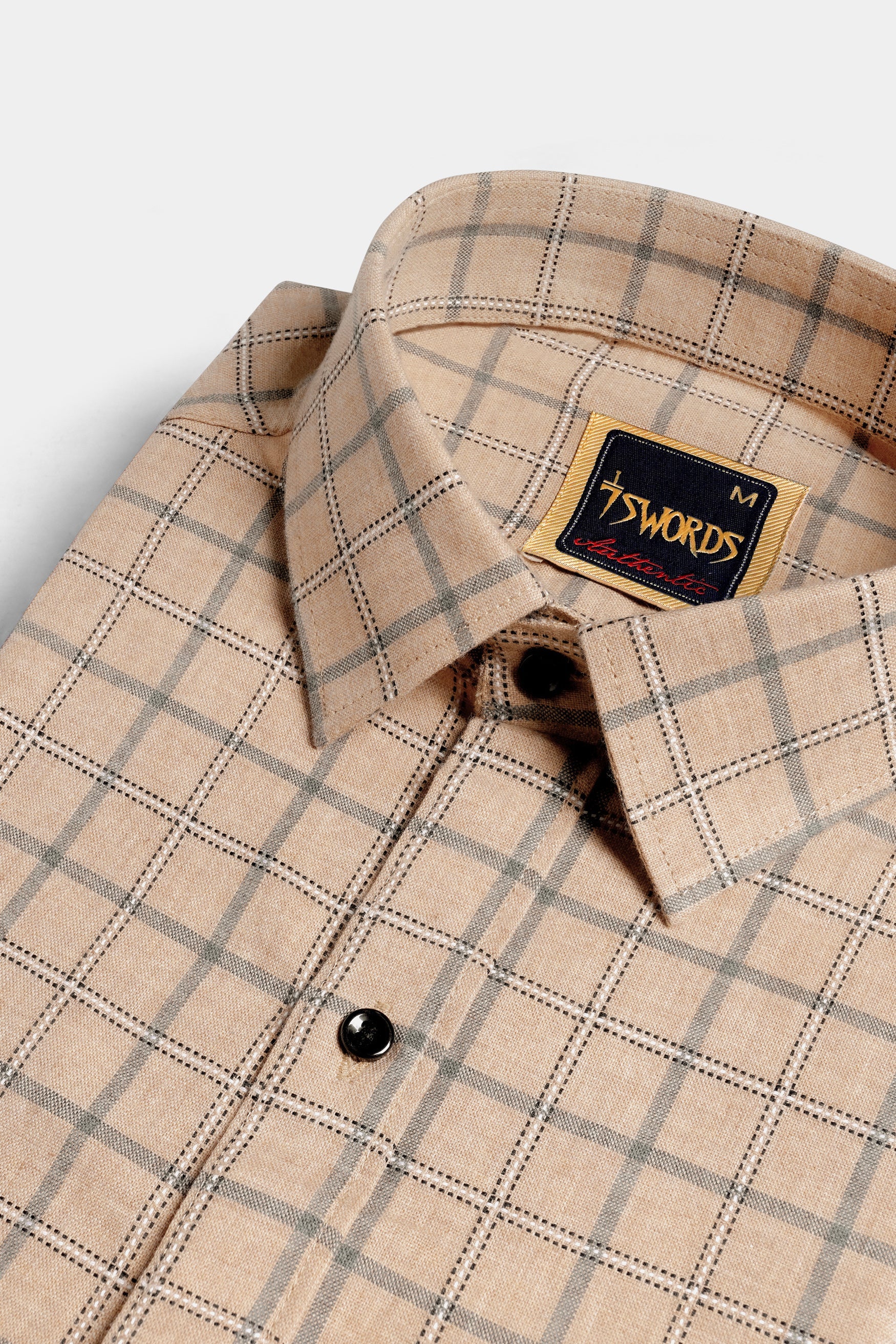 7swords-Tan Brown and Regent Gray Checkered Premium Cotton Shirt