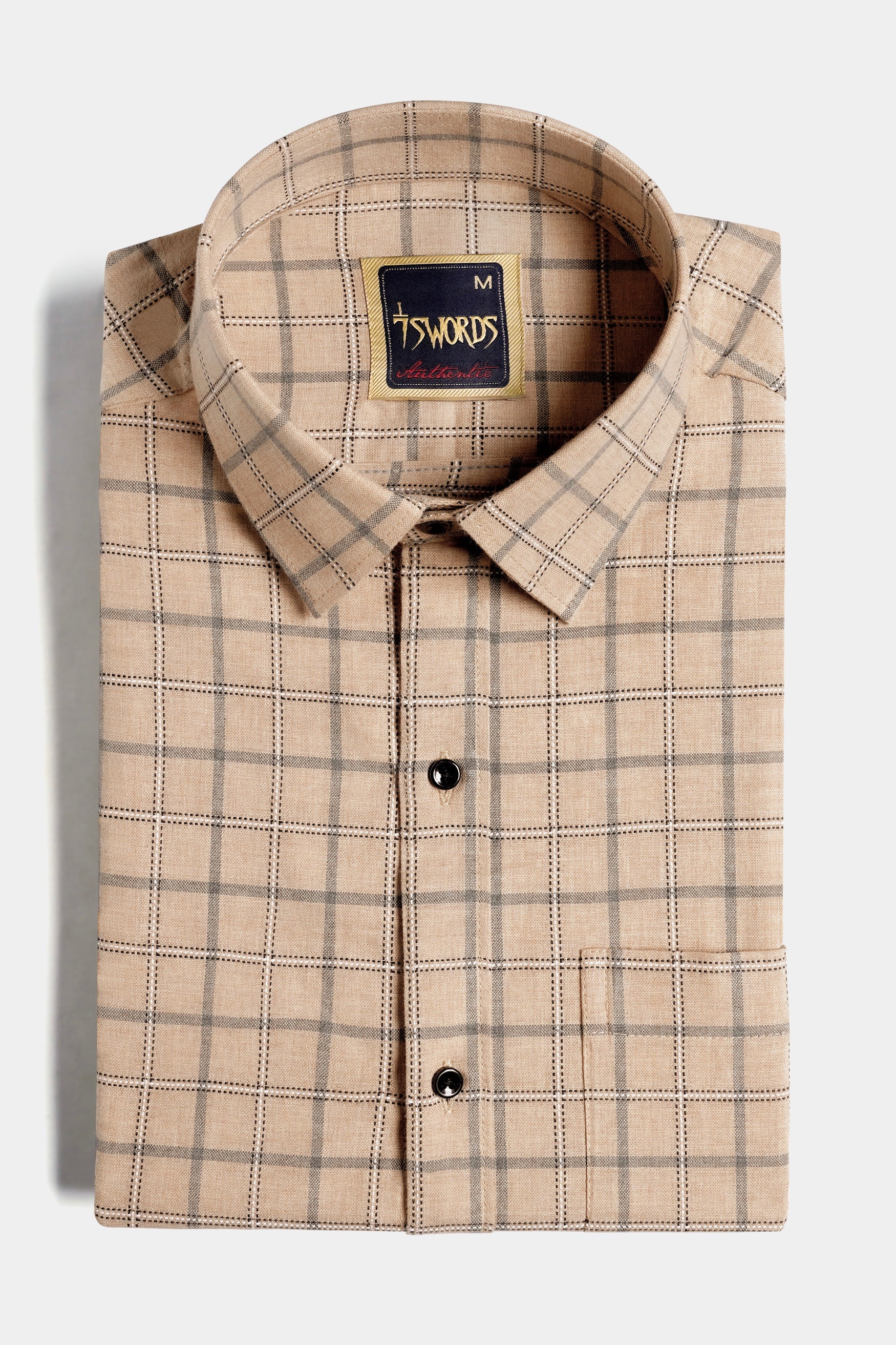 7swords-Tan Brown and Regent Gray Checkered Premium Cotton Shirt