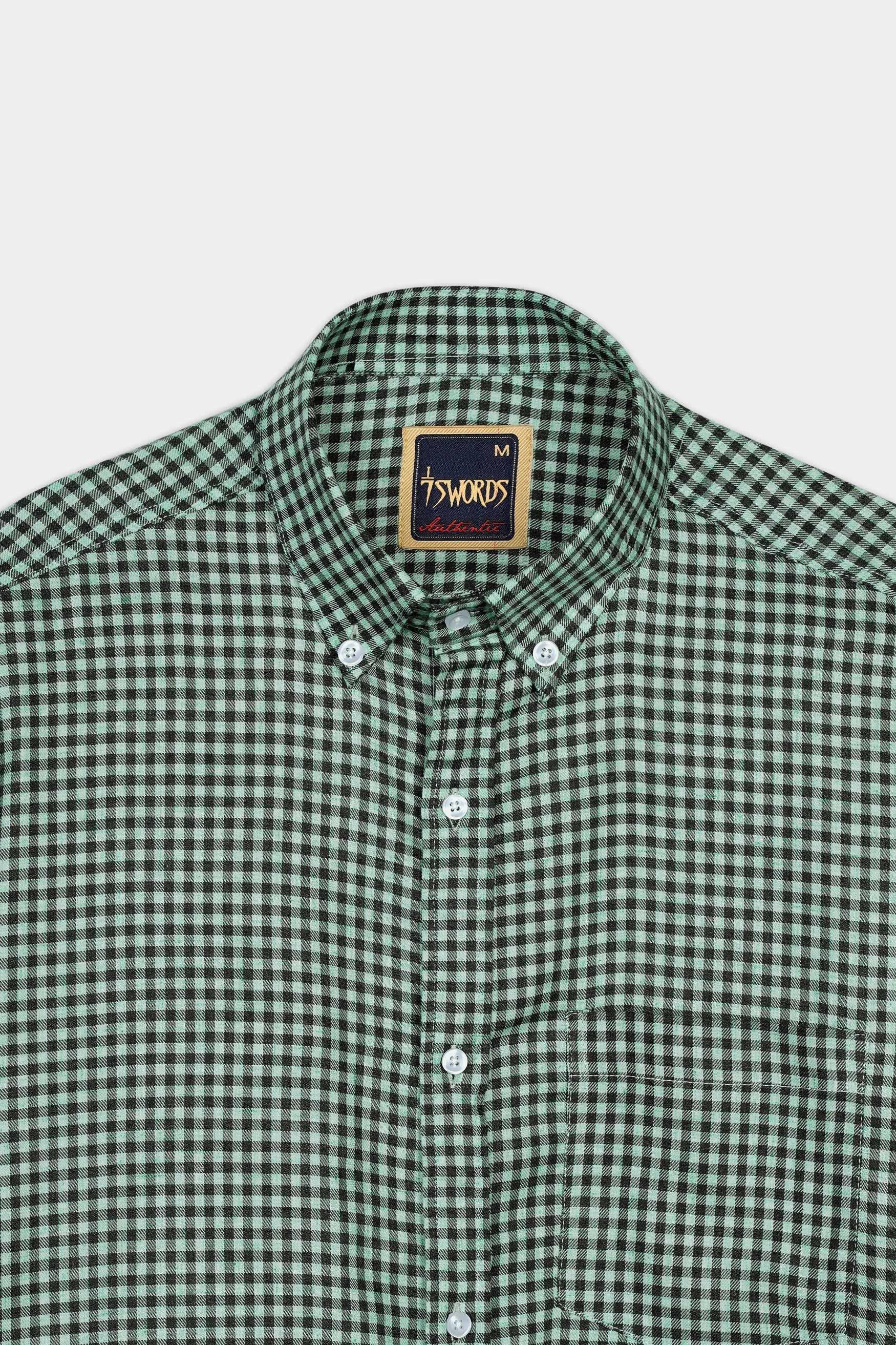 7swords-Cascade Green and Baltic Sea Blue Gingham Checkered Premium Cotton Button Down Shirt