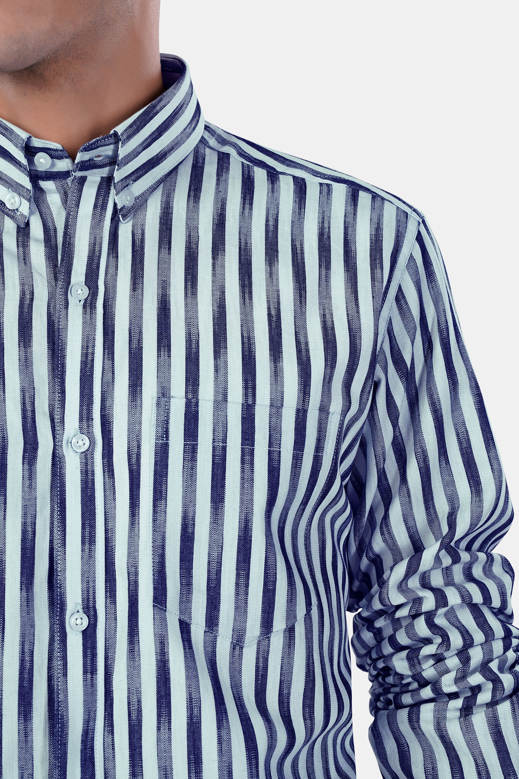 7swords-Ziggurat Blue and Ebony Clay Blue Striped Premium Cotton Shirt