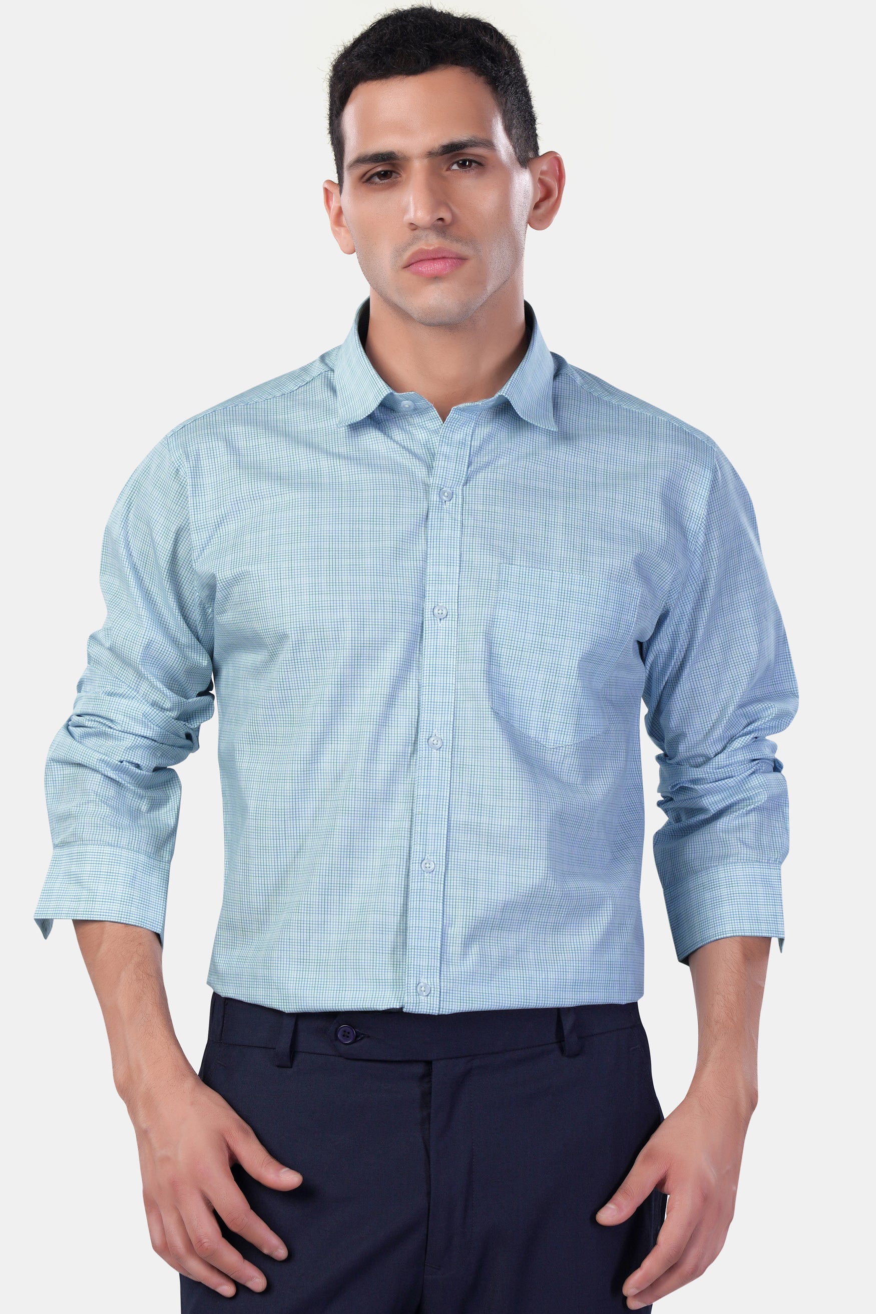 7swords-Spindle Blue and White Checkered Premium Cotton Shirt