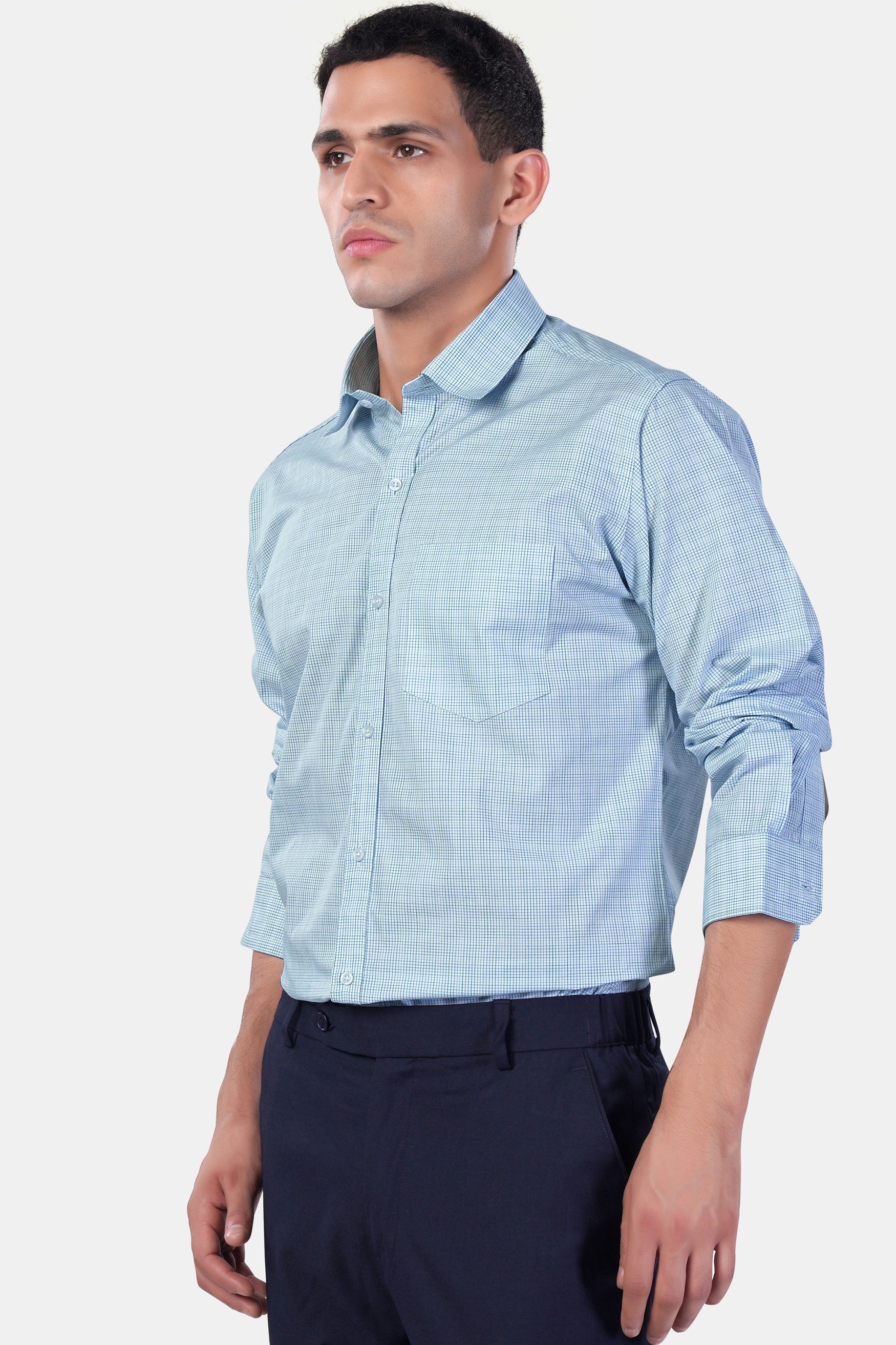 7swords-Spindle Blue and White Checkered Premium Cotton Shirt