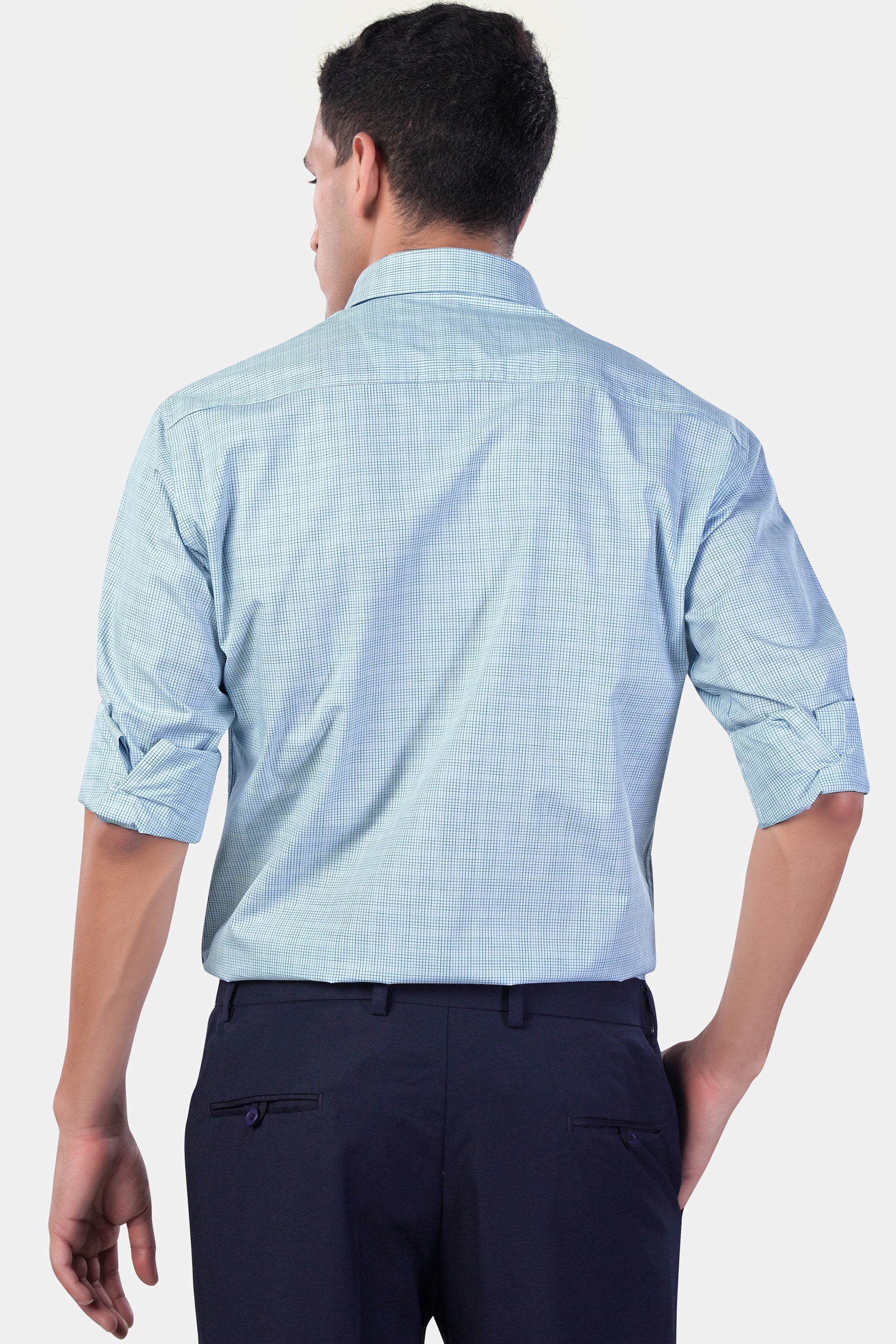 7swords-Spindle Blue and White Checkered Premium Cotton Shirt