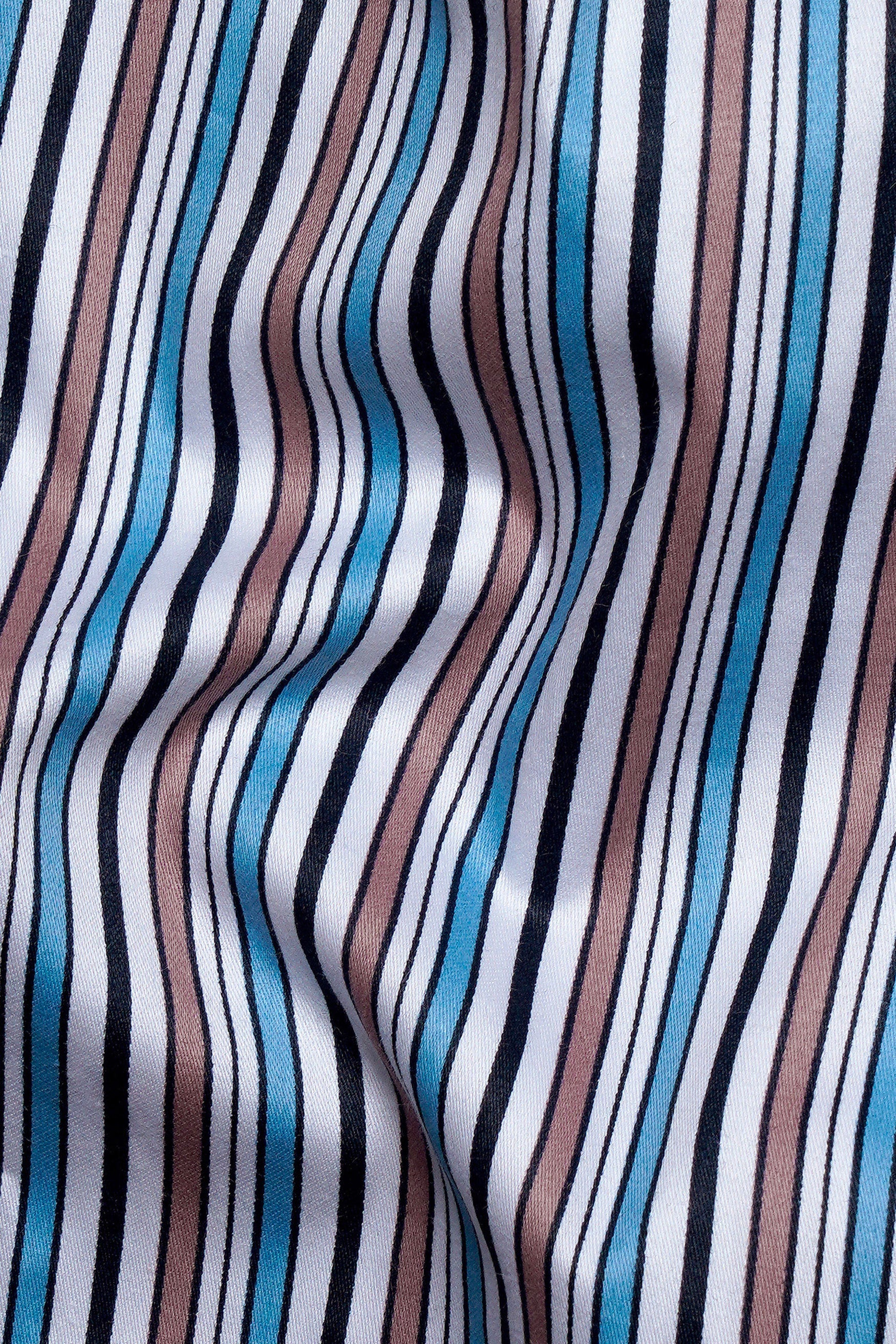 7swords-Opium Brown with White and Wedgewood Blue Multicolour Striped Premium Cotton Shirt