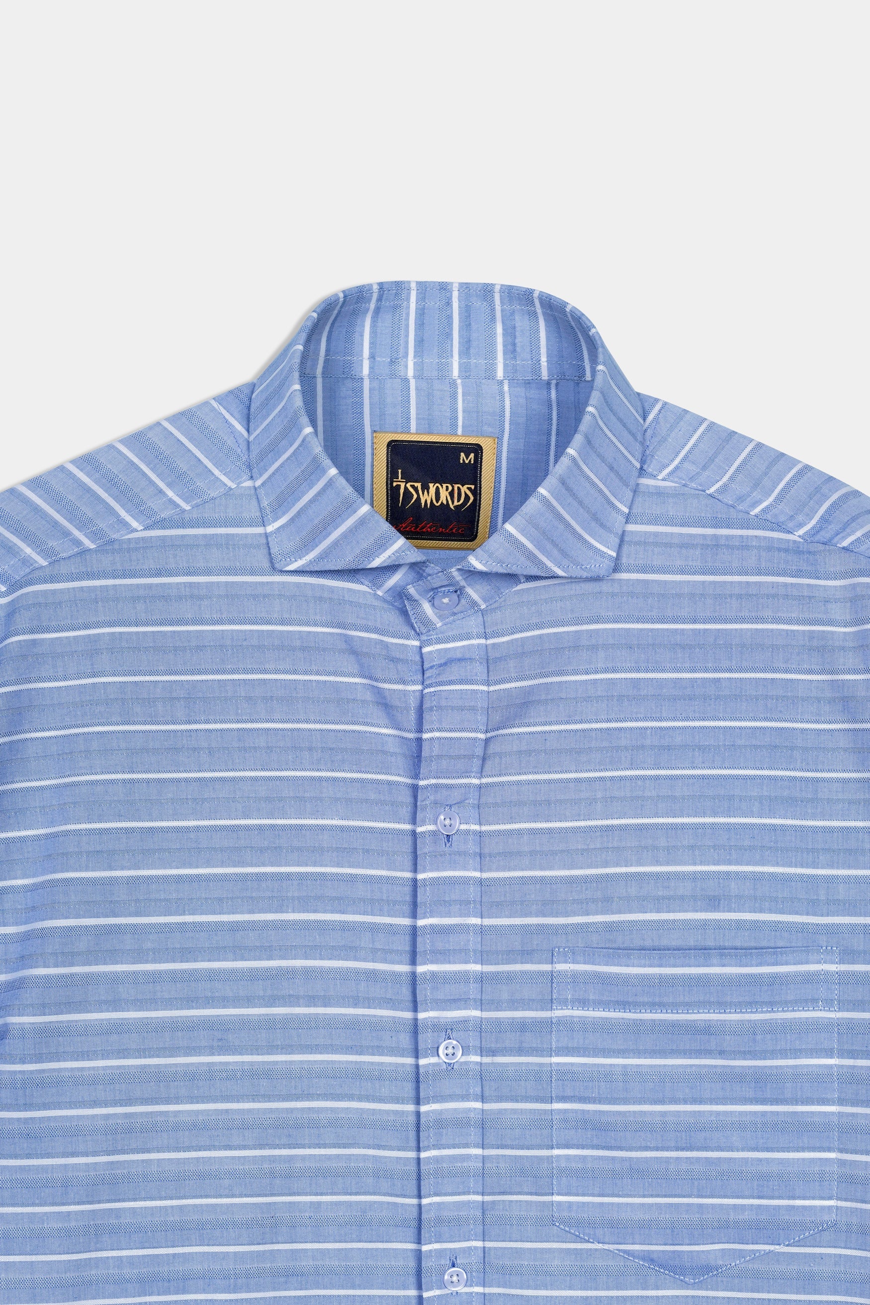 7swords-Polo Blue and White Striped Premium Cotton Shirt