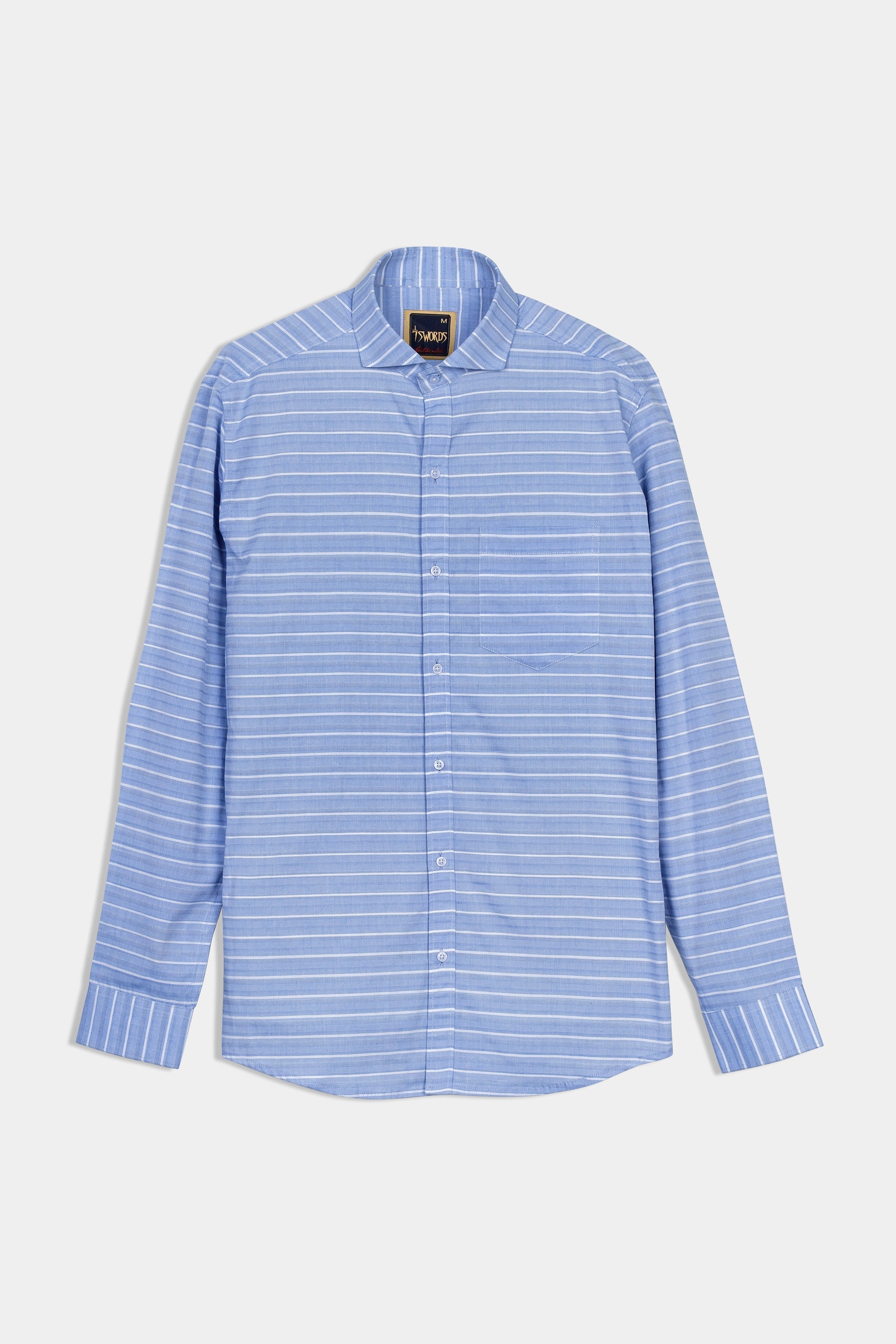 7swords-Polo Blue and White Striped Premium Cotton Shirt