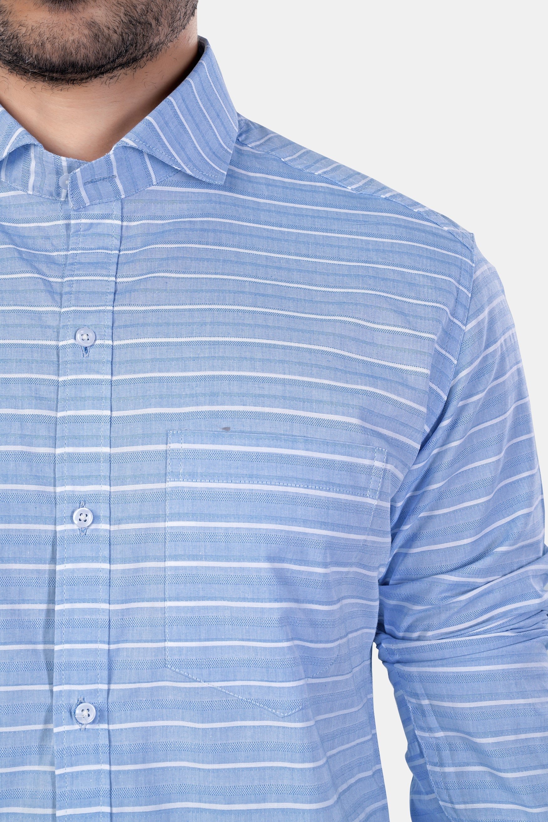 7swords-Polo Blue and White Striped Premium Cotton Shirt