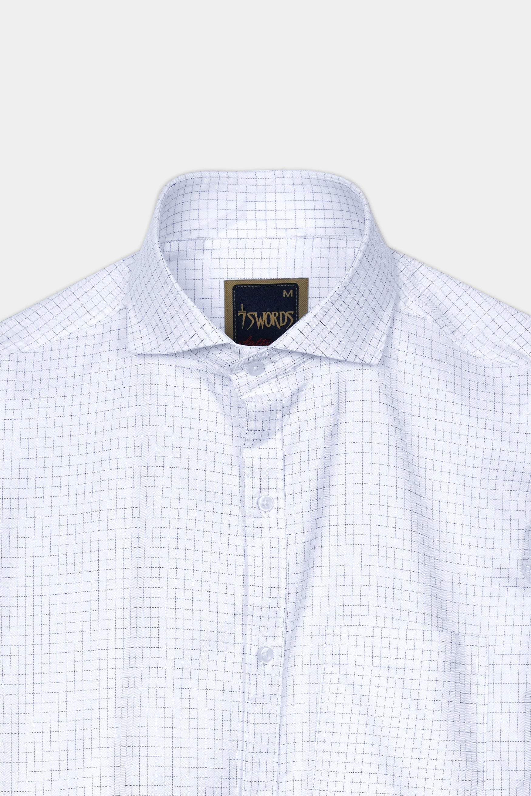 7swords-Bright White and Cloud Burst Blue Checkered Premium Cotton Shirt