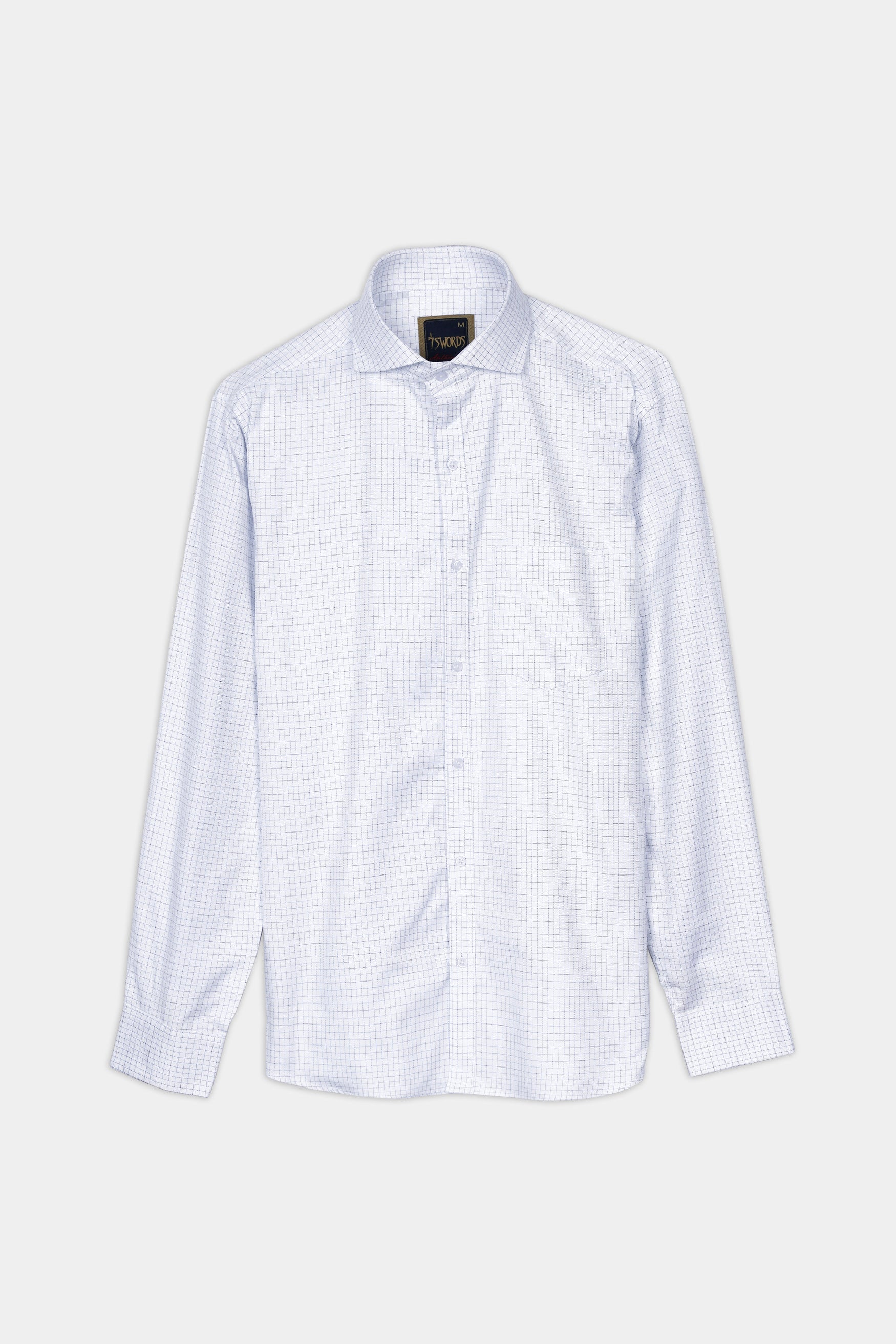 7swords-Bright White and Cloud Burst Blue Checkered Premium Cotton Shirt