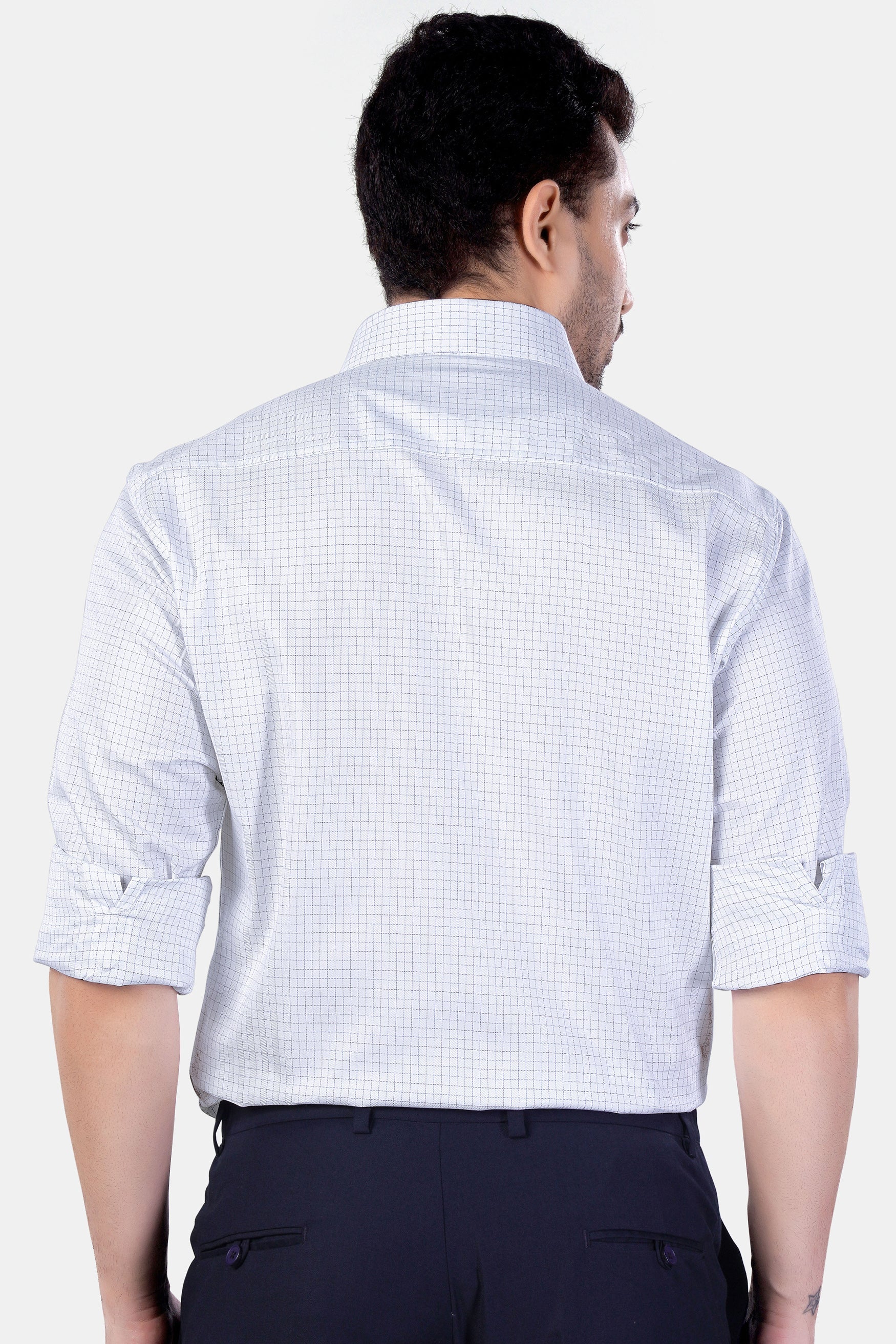 7swords-Bright White and Cloud Burst Blue Checkered Premium Cotton Shirt