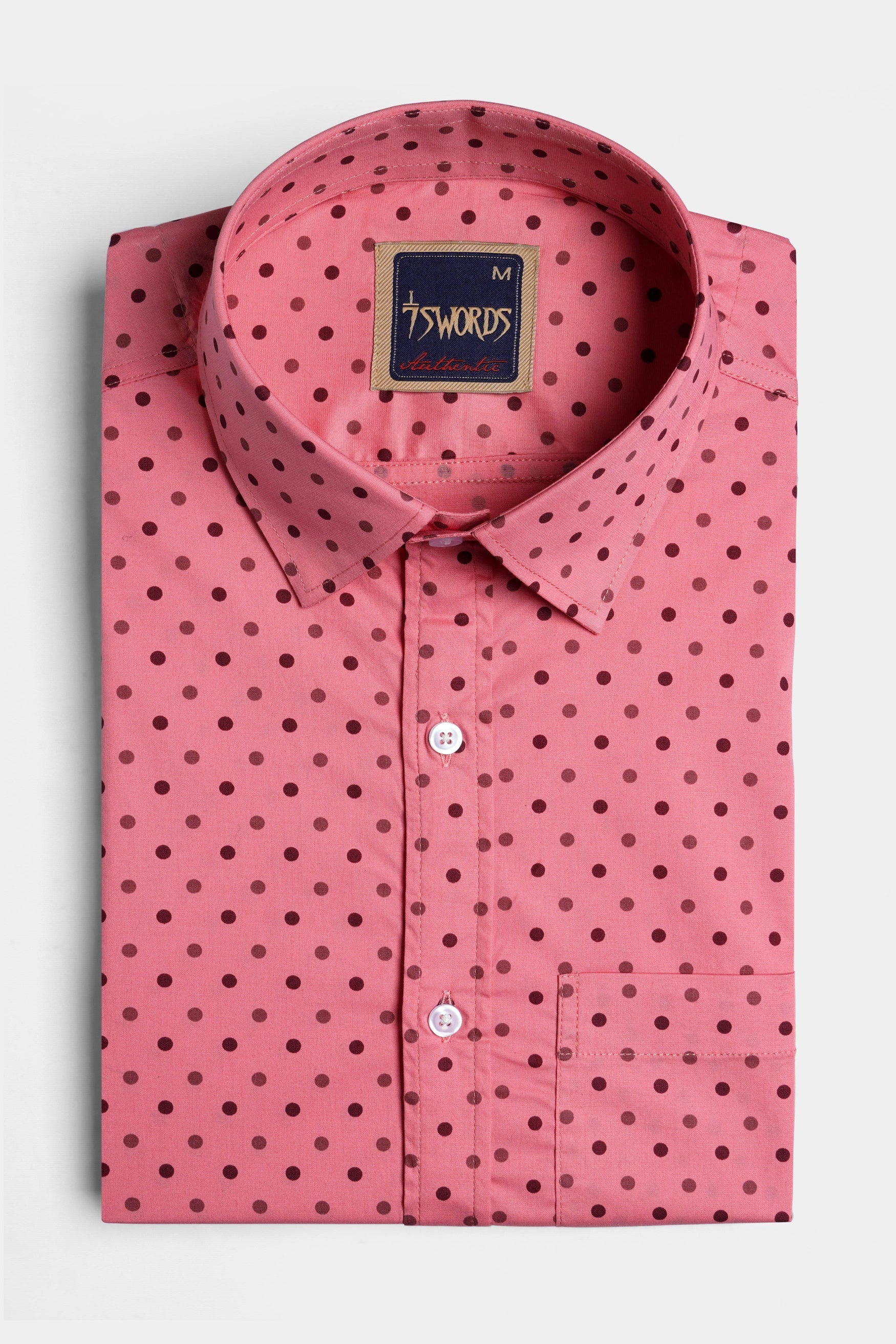 7swords-Blossom Pink with Claret Maroon Dotted Premium Cotton Shirt