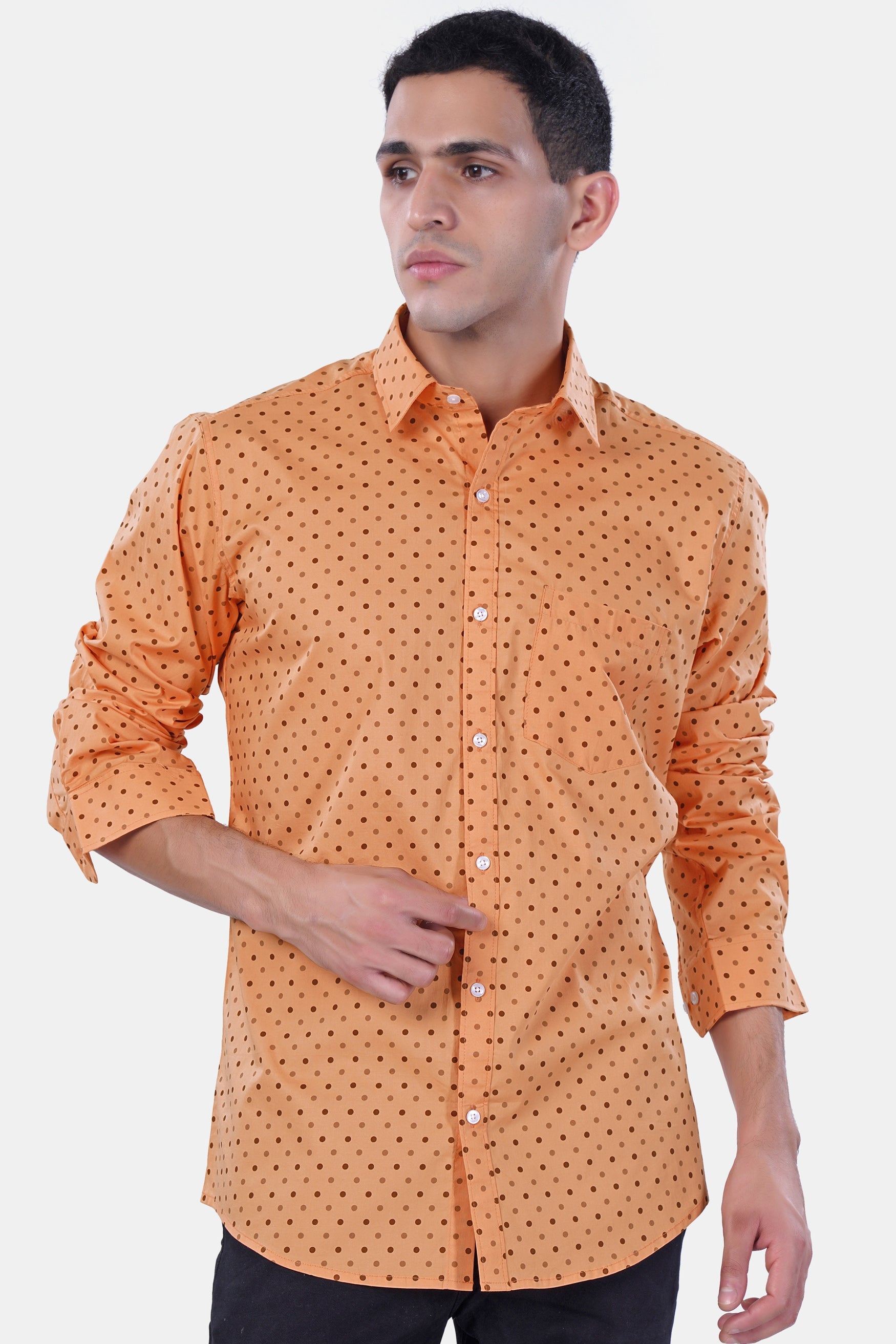 7swords-Apricot Brown with Sepia Brown Dotted Premium Cotton Shirt