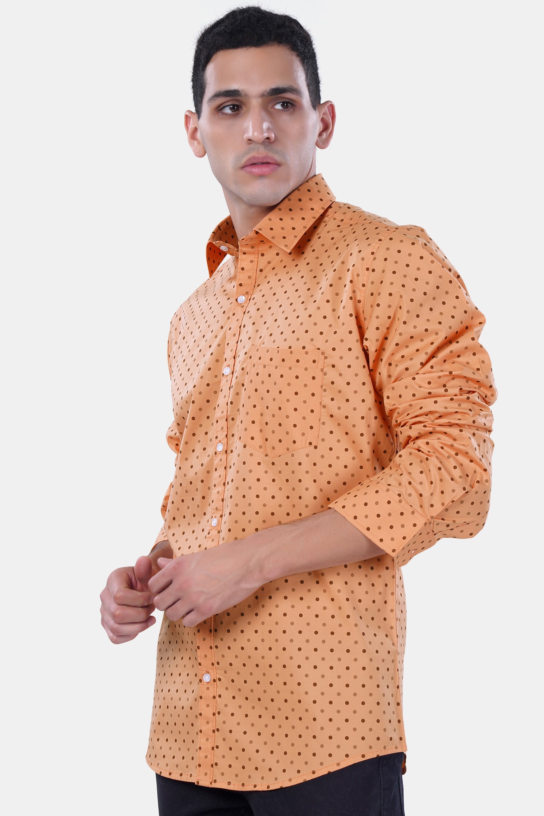 7swords-Apricot Brown with Sepia Brown Dotted Premium Cotton Shirt