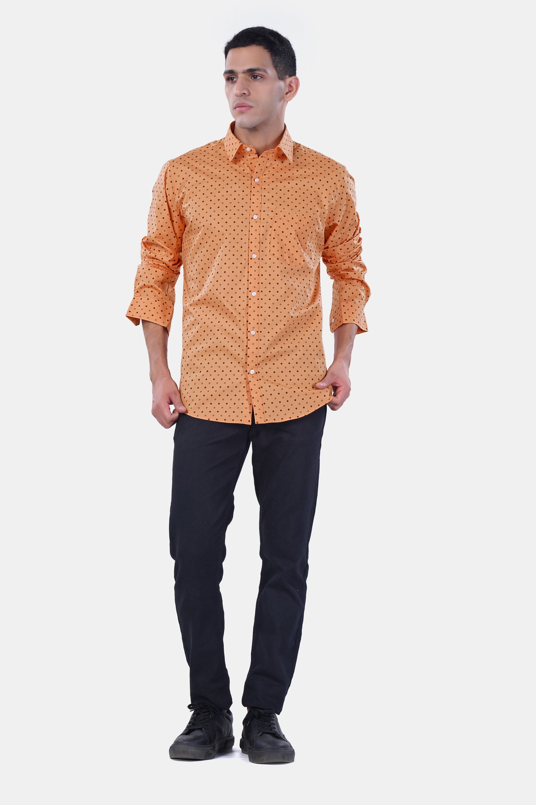 7swords-Apricot Brown with Sepia Brown Dotted Premium Cotton Shirt