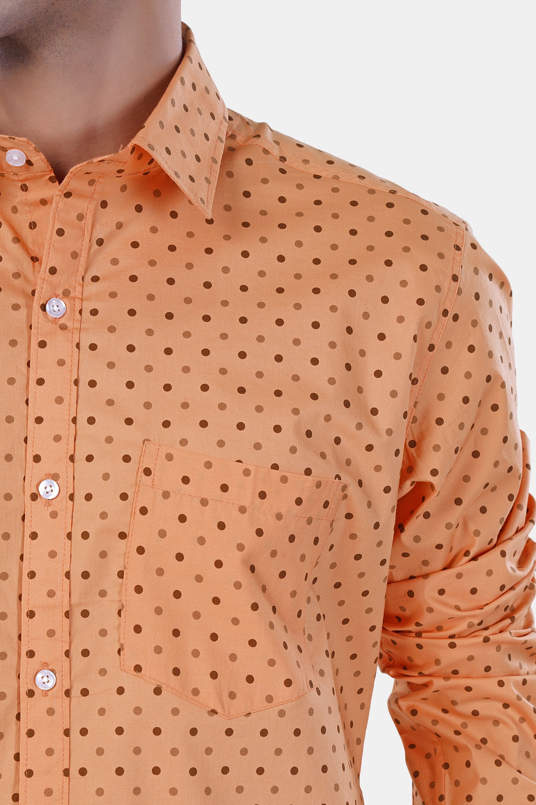 7swords-Apricot Brown with Sepia Brown Dotted Premium Cotton Shirt