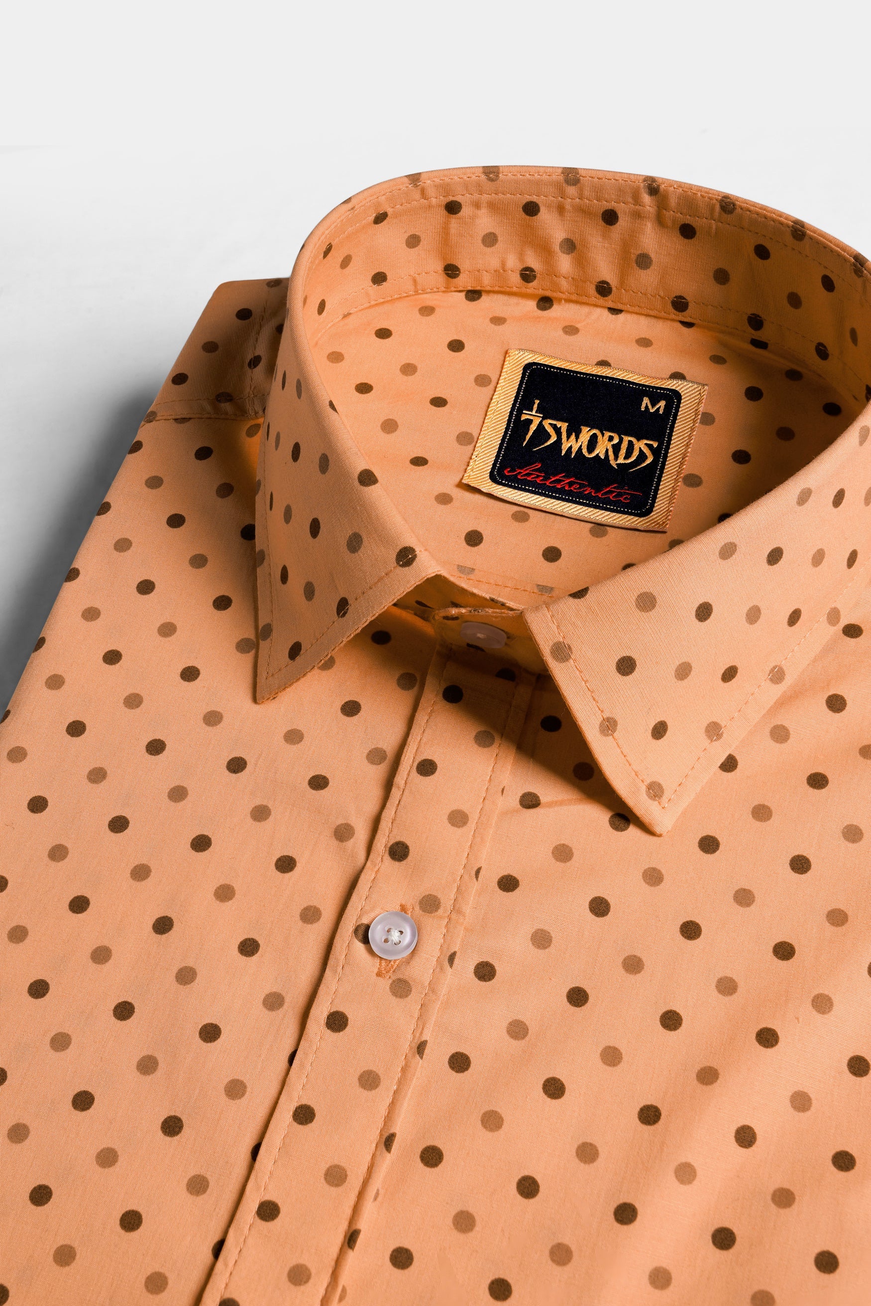 7swords-Apricot Brown with Sepia Brown Dotted Premium Cotton Shirt