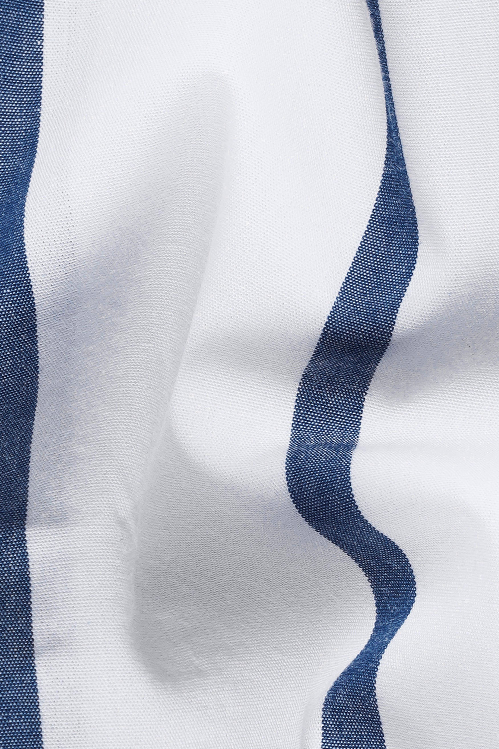 7swords-Bright White and Dusky Blue Striped Premium Cotton Shirt