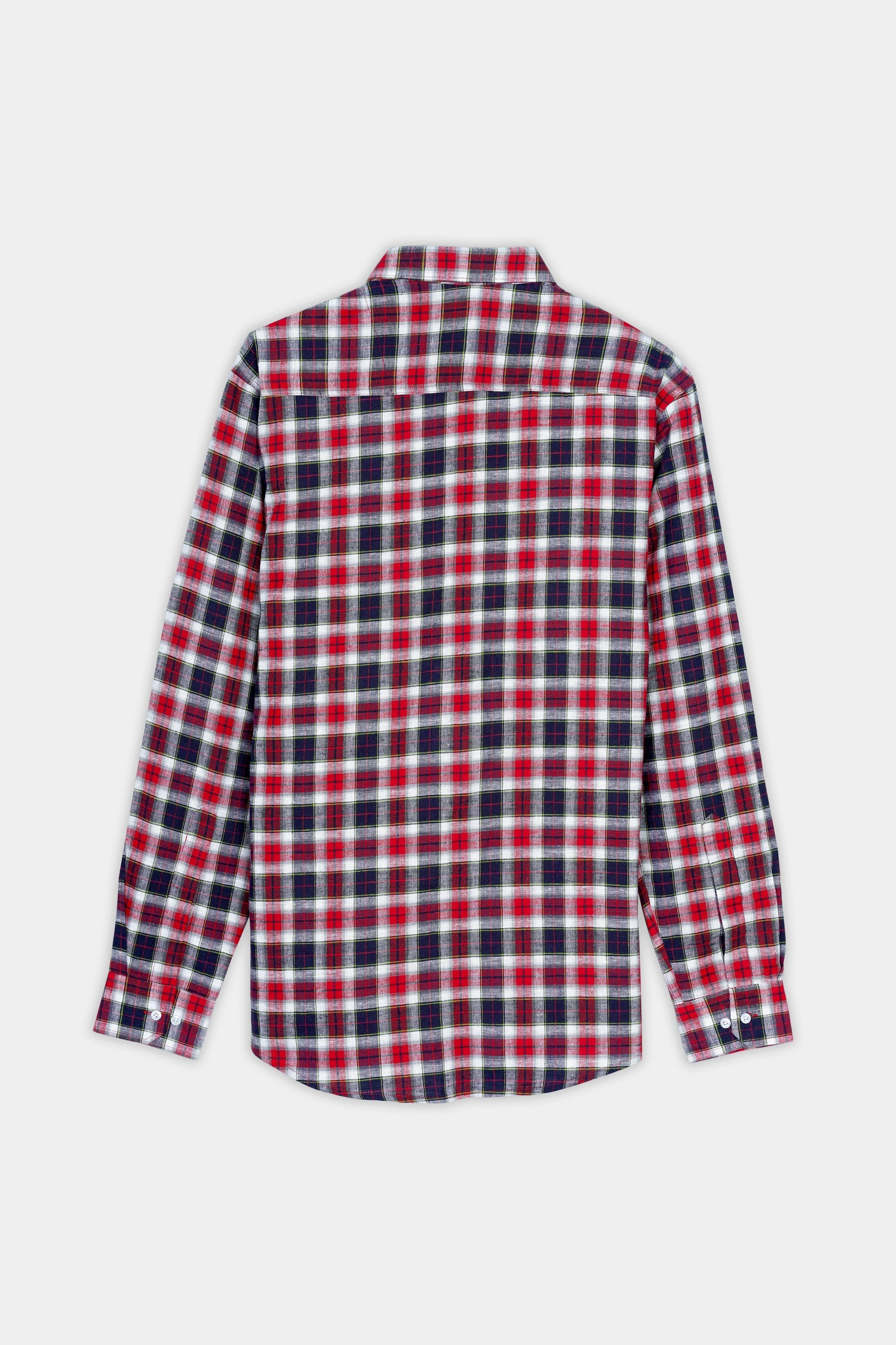 7swords-Midnight Blue with Firebrick Red and White Plaid Premium Cotton Shirt