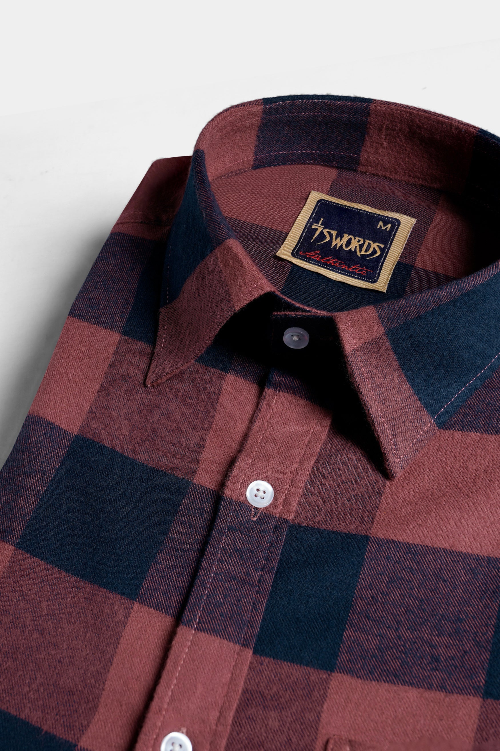 7swords-Cordovan Brown and Firefly Blue Checked Premium Cotton Shirt