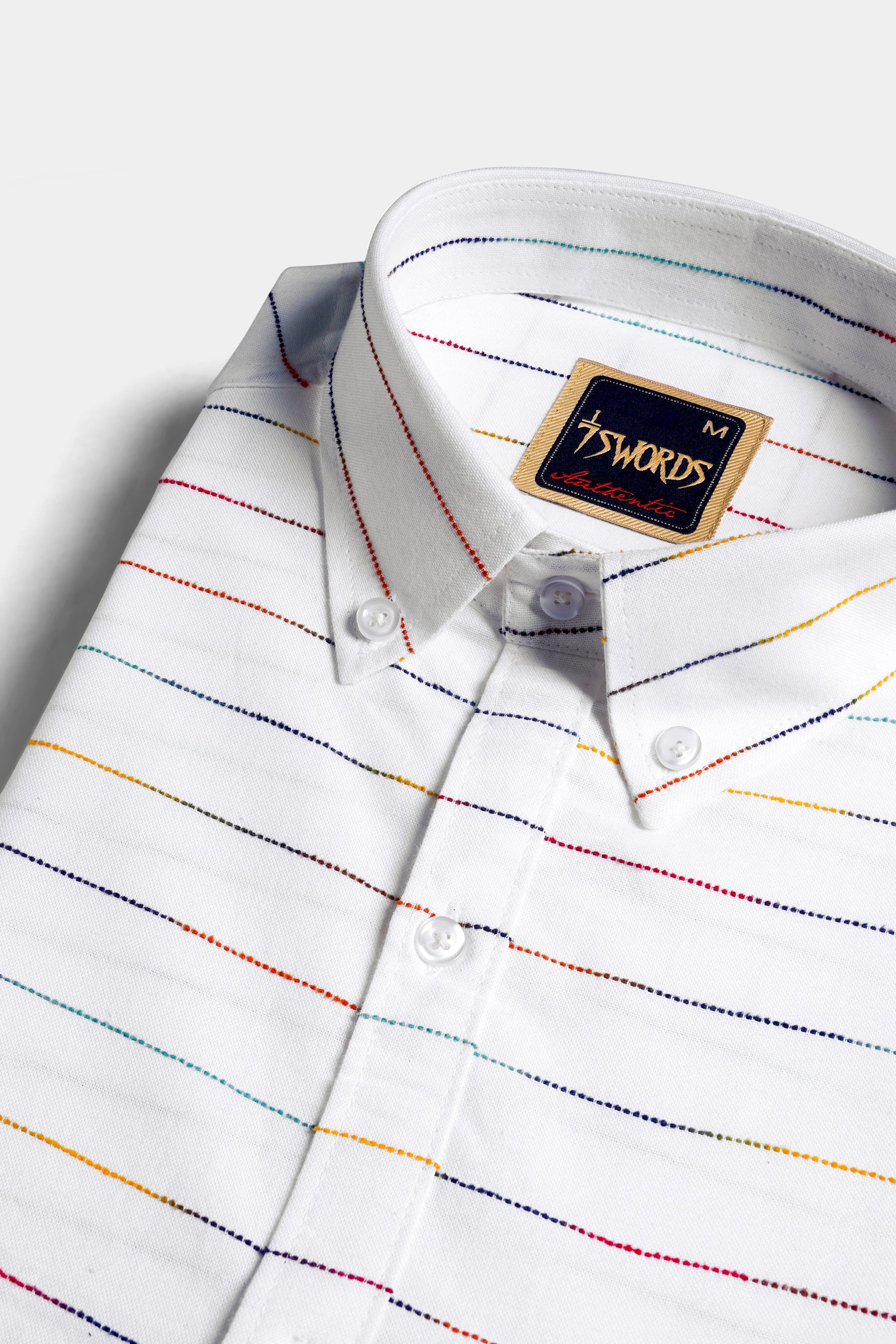 7swords-Bright White Multicolour Striped Premium Cotton Shirt