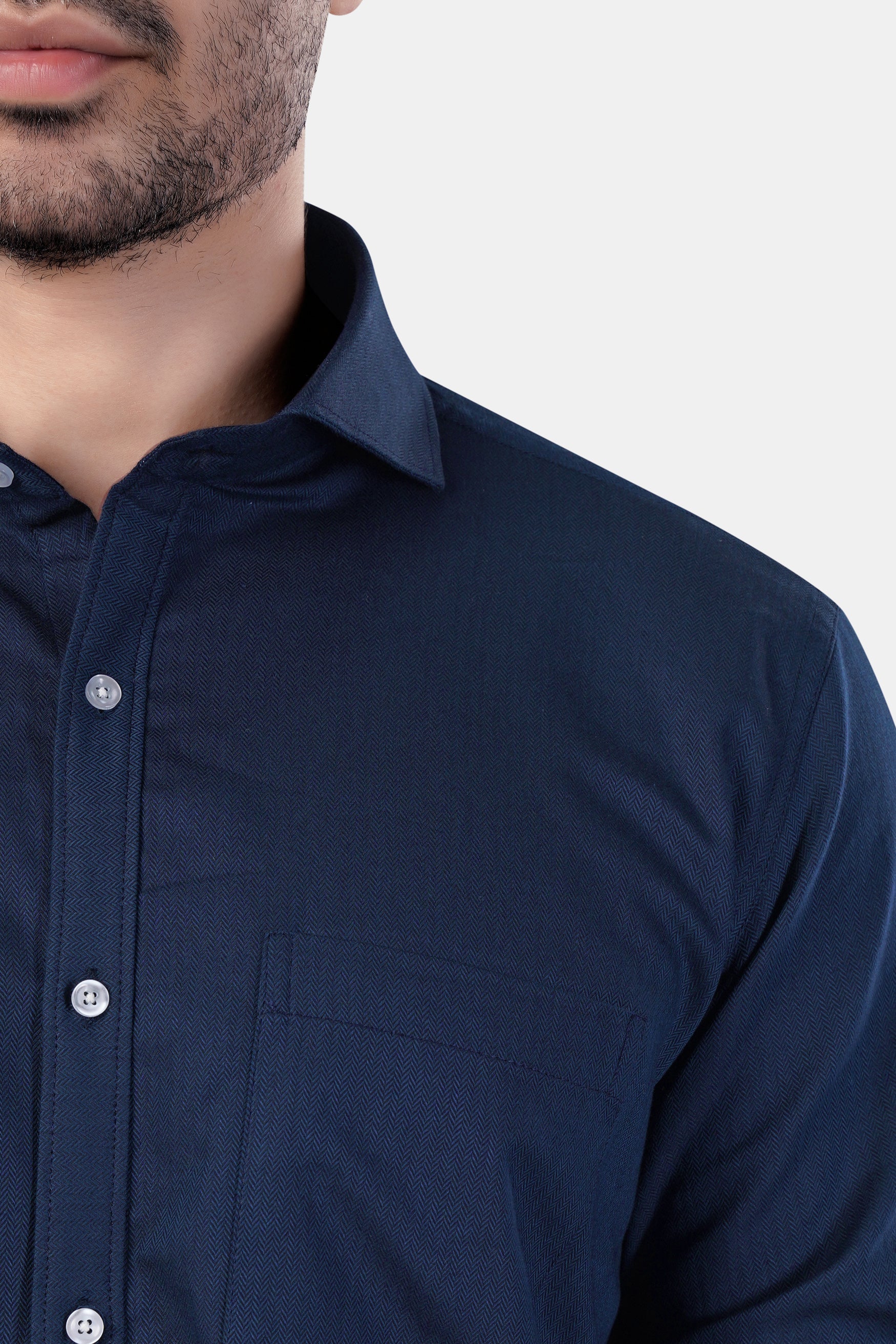 7swords-Gable Blue Herringbone Pattern Premium Cotton Shirt