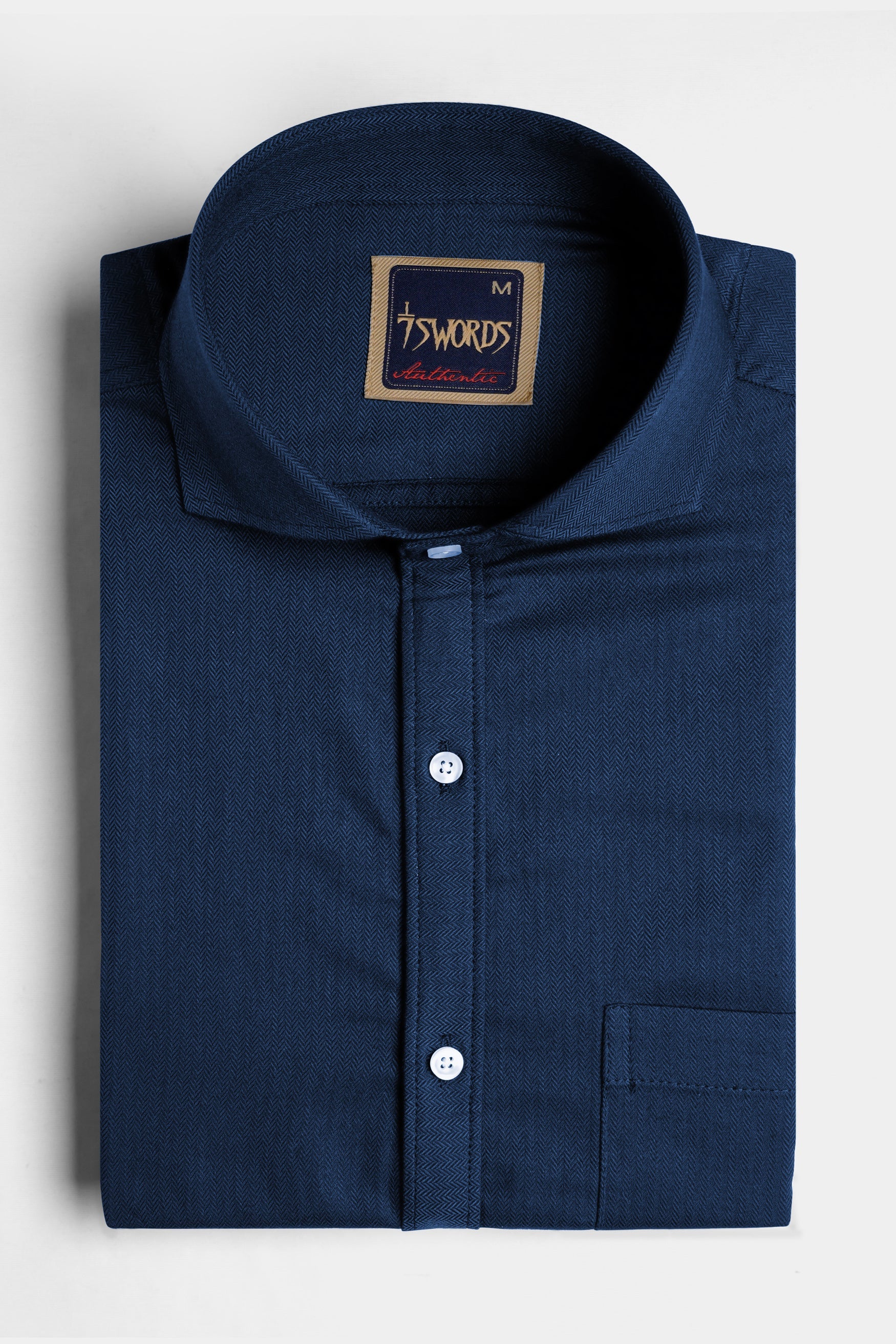 7swords-Gable Blue Herringbone Pattern Premium Cotton Shirt