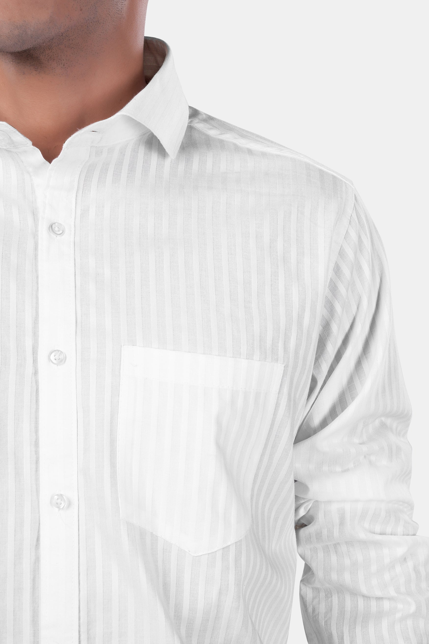 7swords-Bright White Striped Premium Cotton Shirt