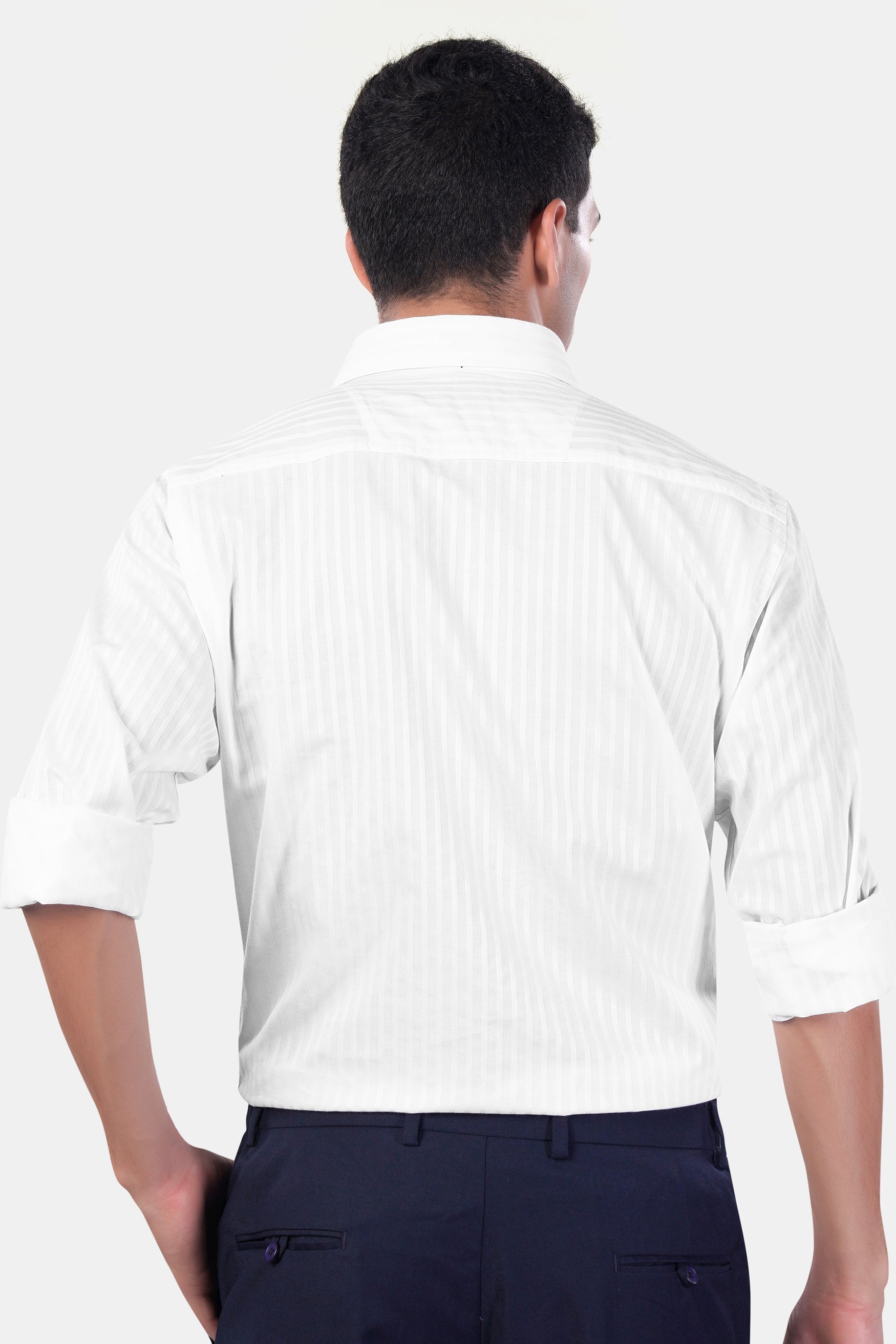 7swords-Bright White Striped Premium Cotton Shirt