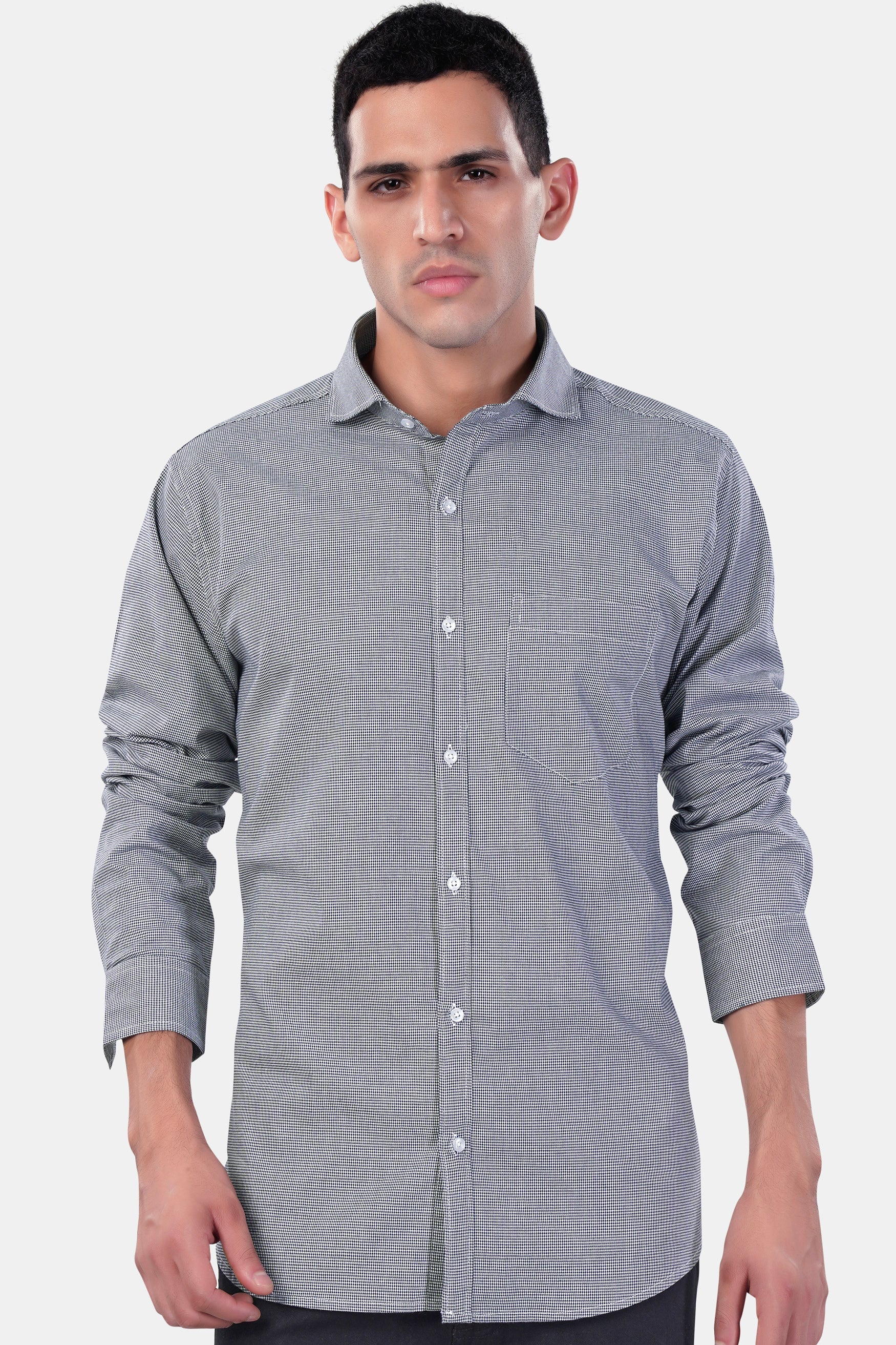 7swords-Mako Gray and Nobel Gray Houndstooth Premium Cotton Shirt