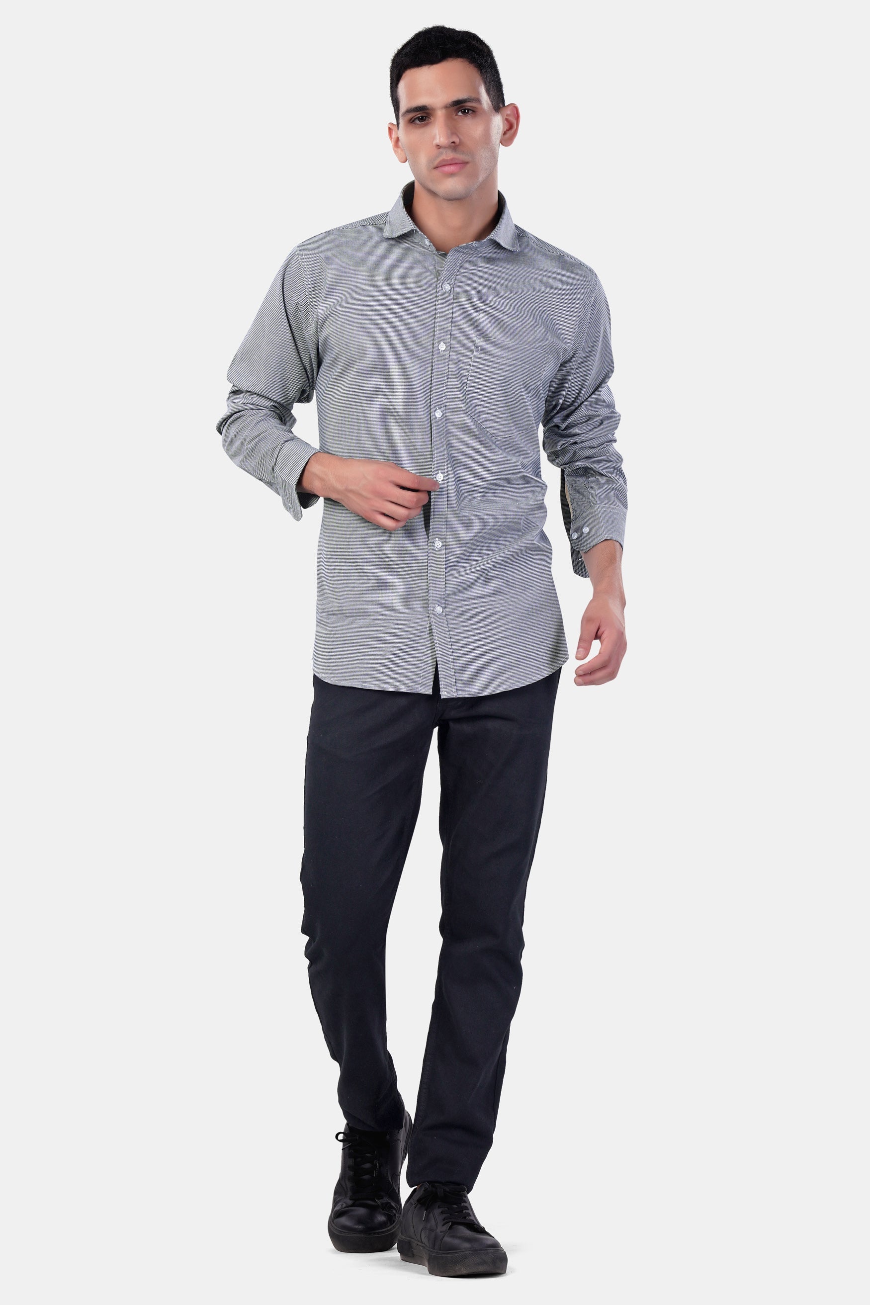 7swords-Mako Gray and Nobel Gray Houndstooth Premium Cotton Shirt