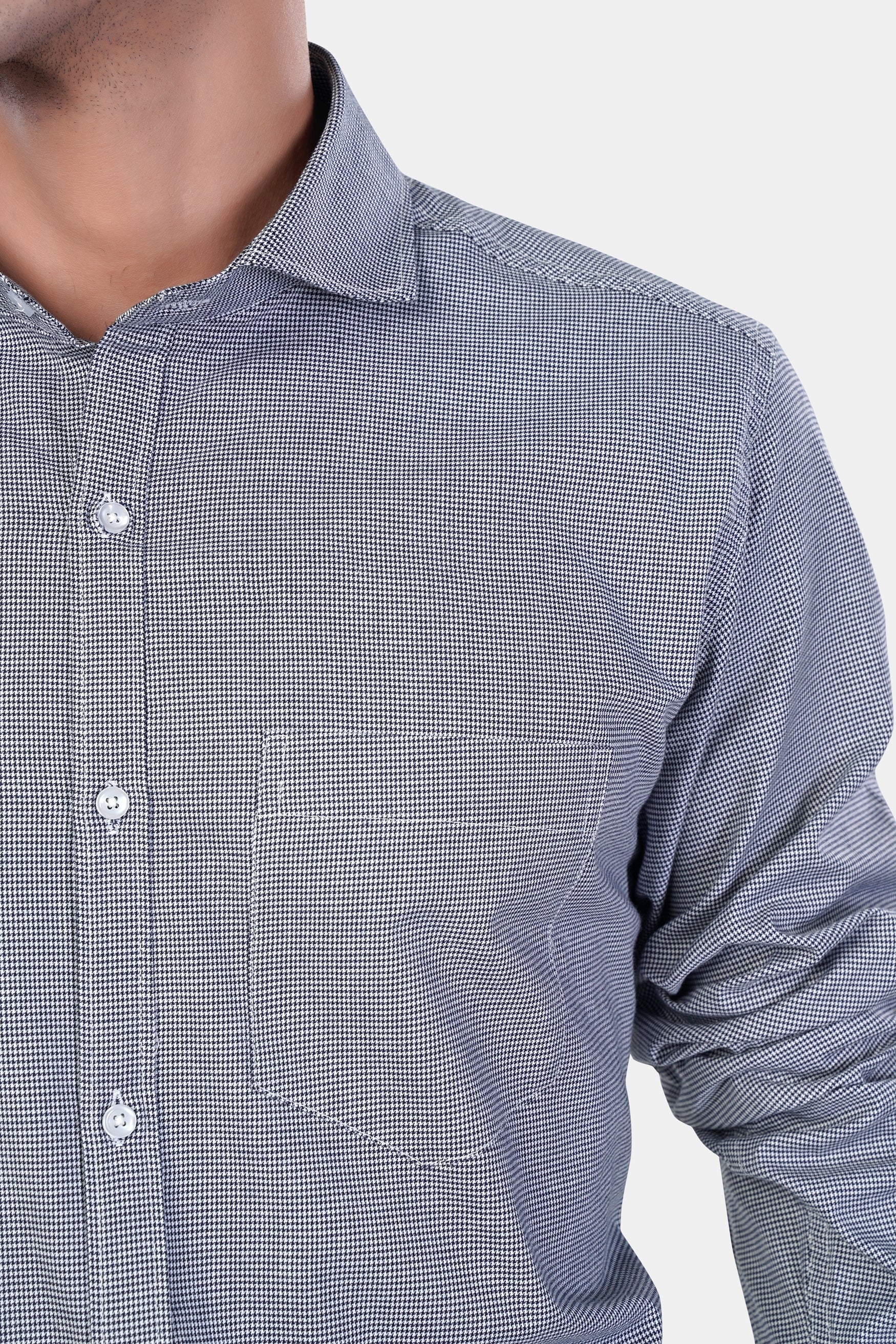 7swords-Mako Gray and Nobel Gray Houndstooth Premium Cotton Shirt