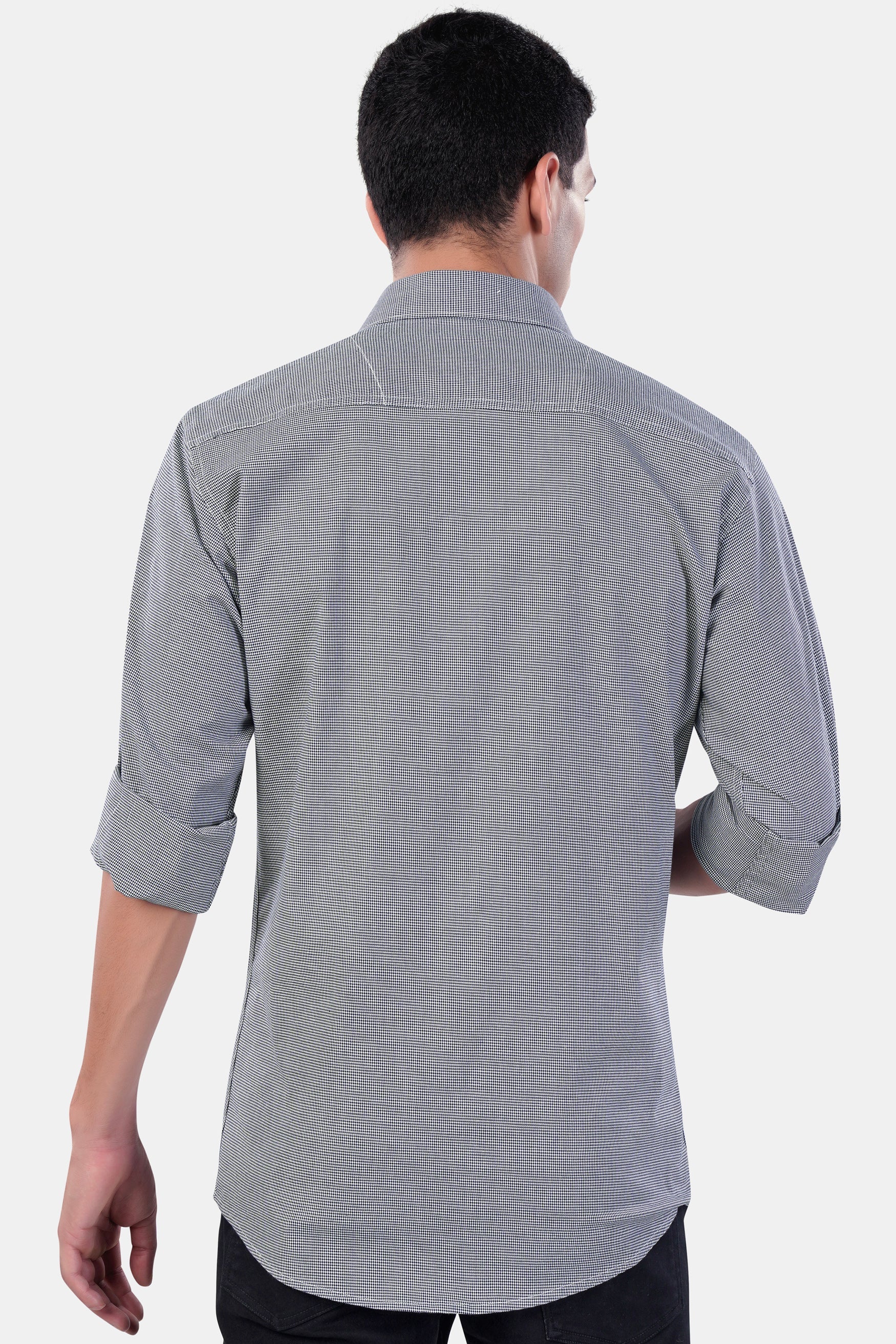 7swords-Mako Gray and Nobel Gray Houndstooth Premium Cotton Shirt