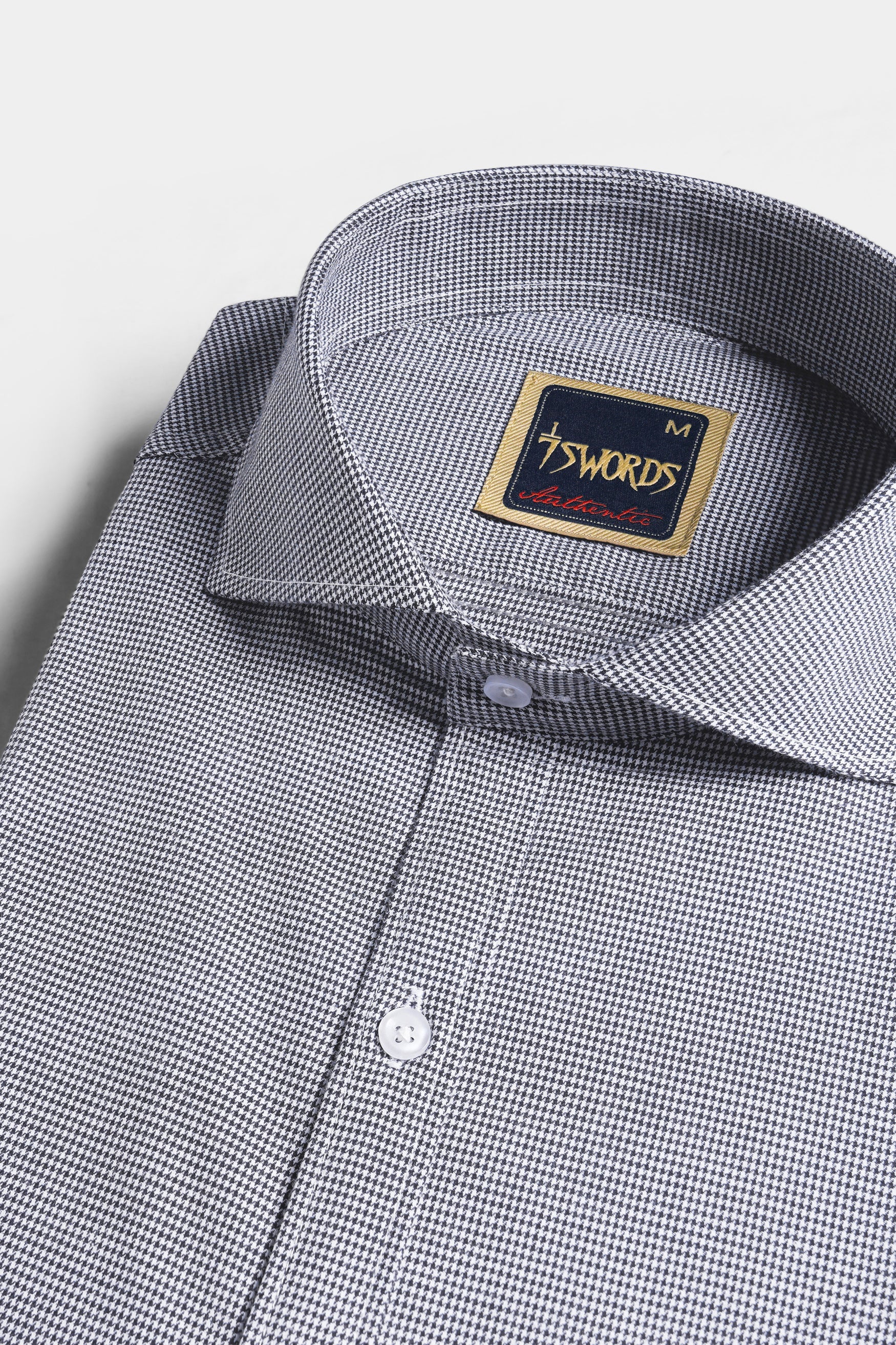 7swords-Mako Gray and Nobel Gray Houndstooth Premium Cotton Shirt