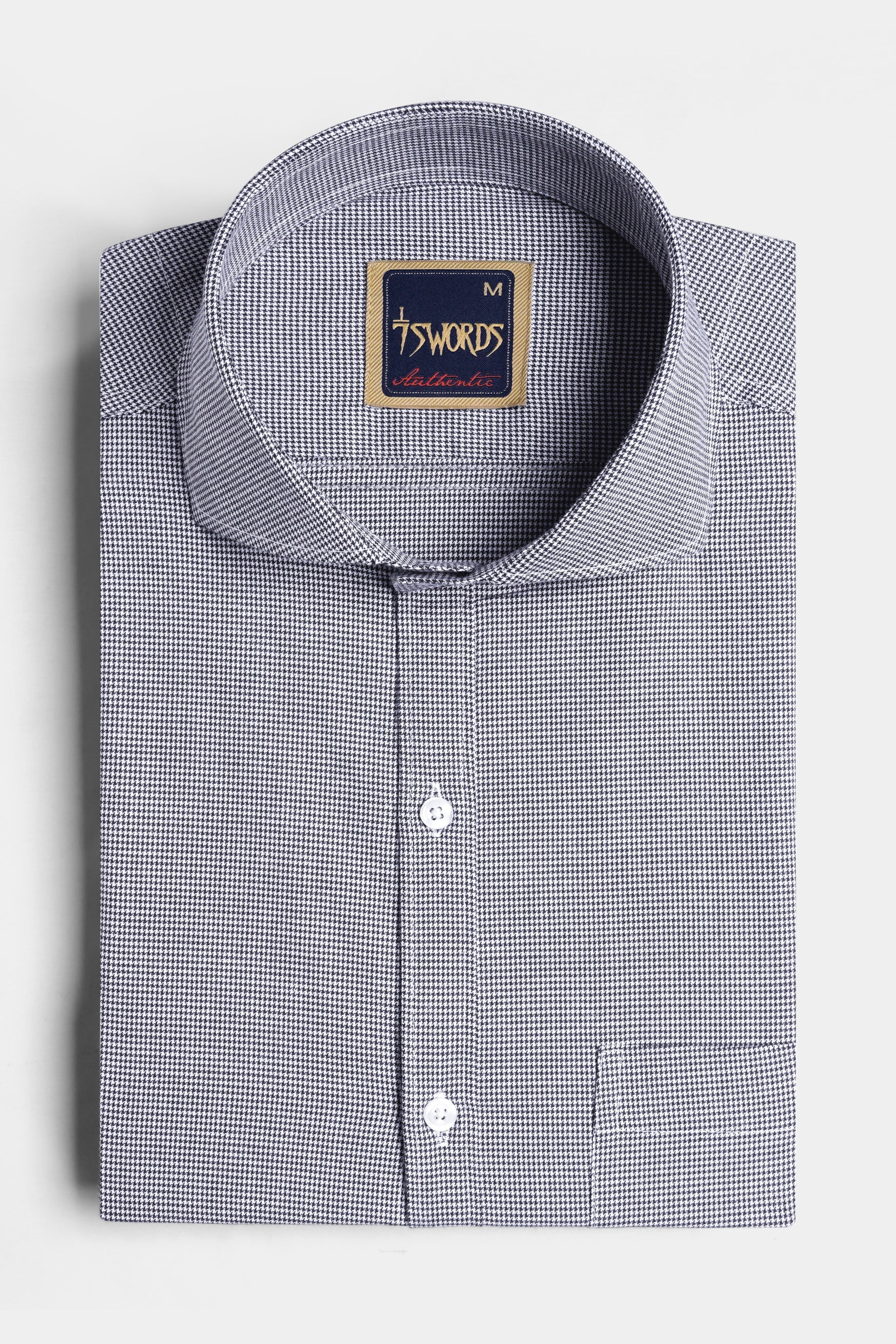 7swords-Mako Gray and Nobel Gray Houndstooth Premium Cotton Shirt