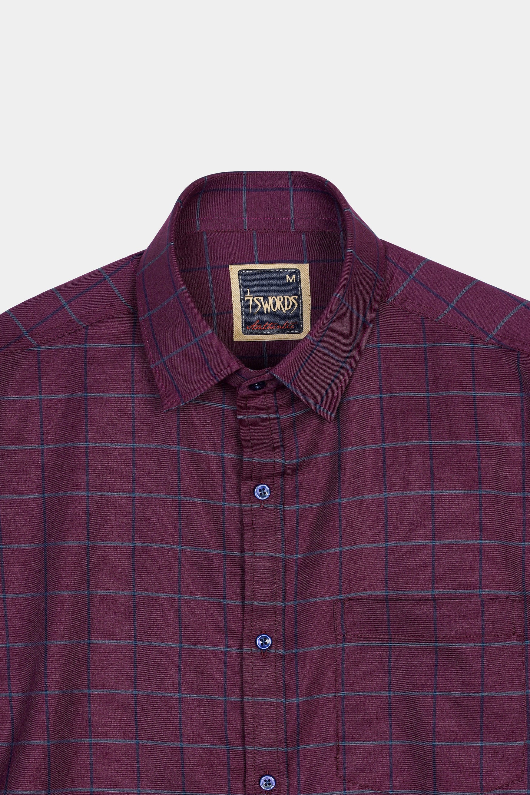 7swords-Palatinate Burgundy and Slate Gray Windowpane Premium Cotton Shirt