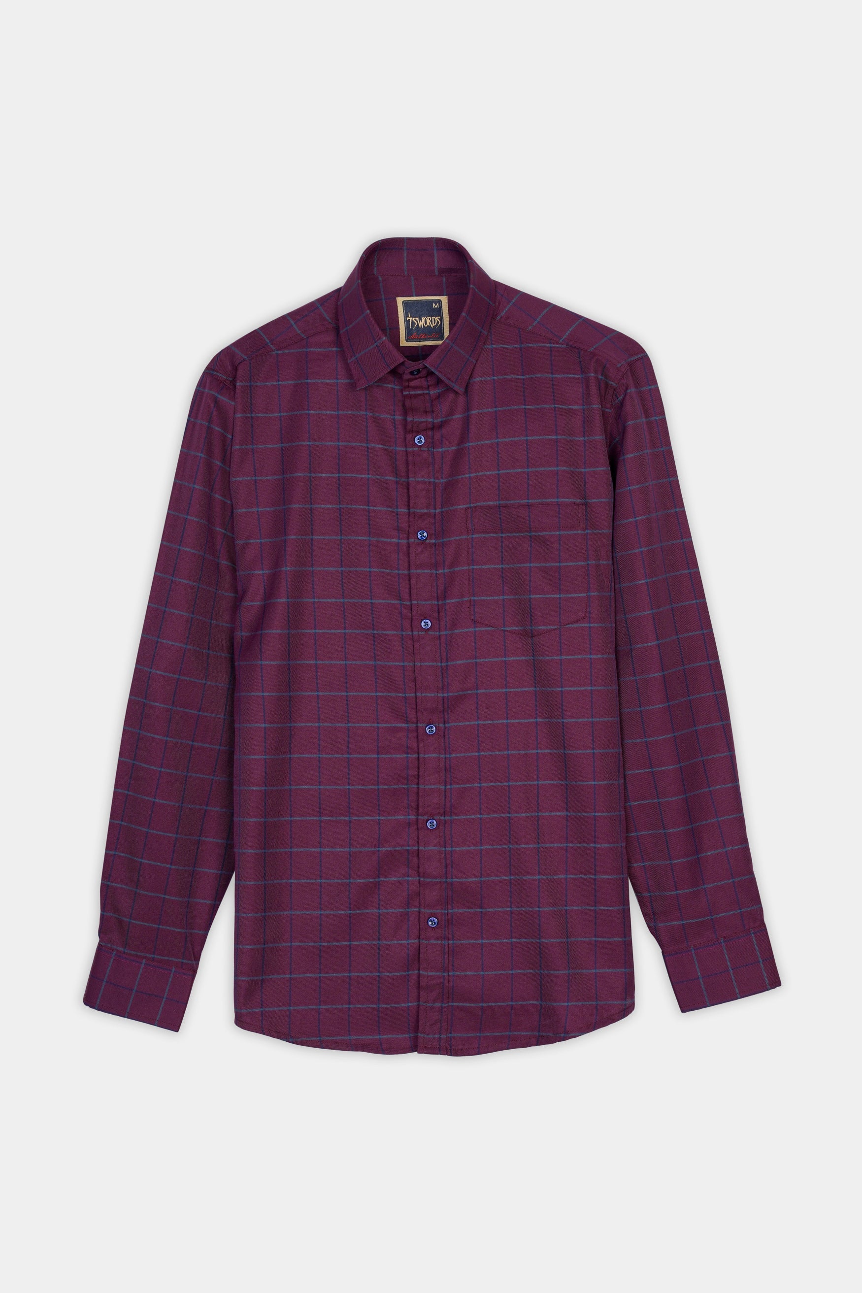 7swords-Palatinate Burgundy and Slate Gray Windowpane Premium Cotton Shirt