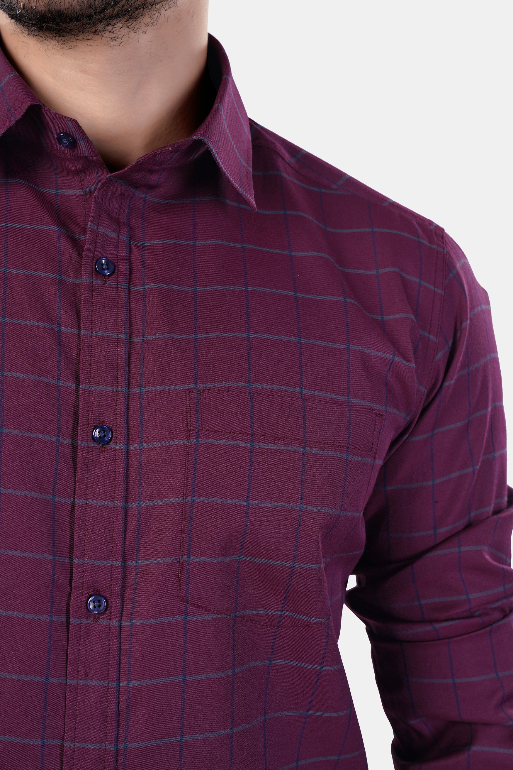 7swords-Palatinate Burgundy and Slate Gray Windowpane Premium Cotton Shirt