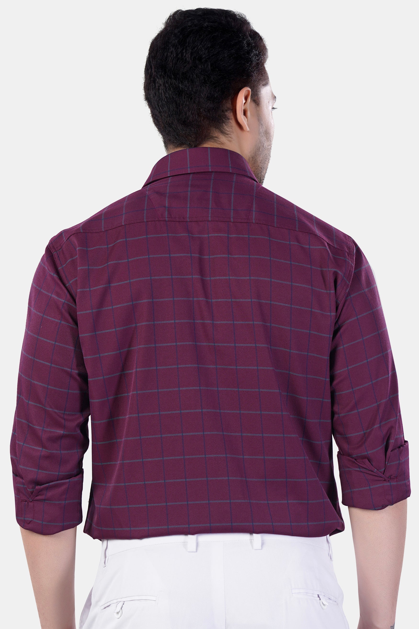 7swords-Palatinate Burgundy and Slate Gray Windowpane Premium Cotton Shirt