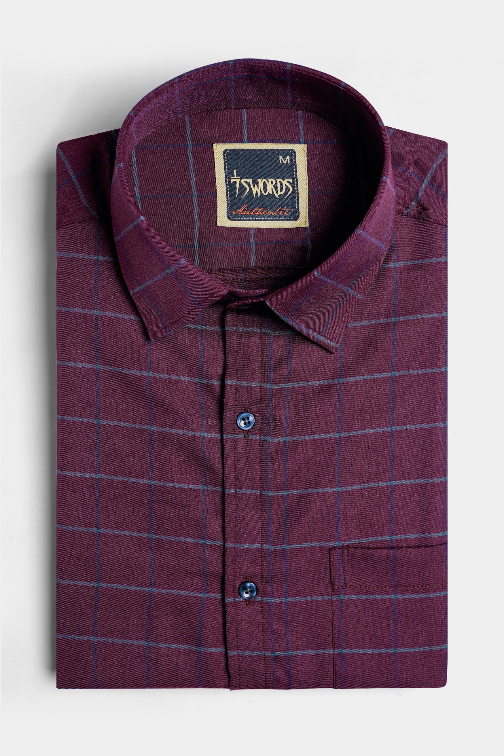 7swords-Palatinate Burgundy and Slate Gray Windowpane Premium Cotton Shirt