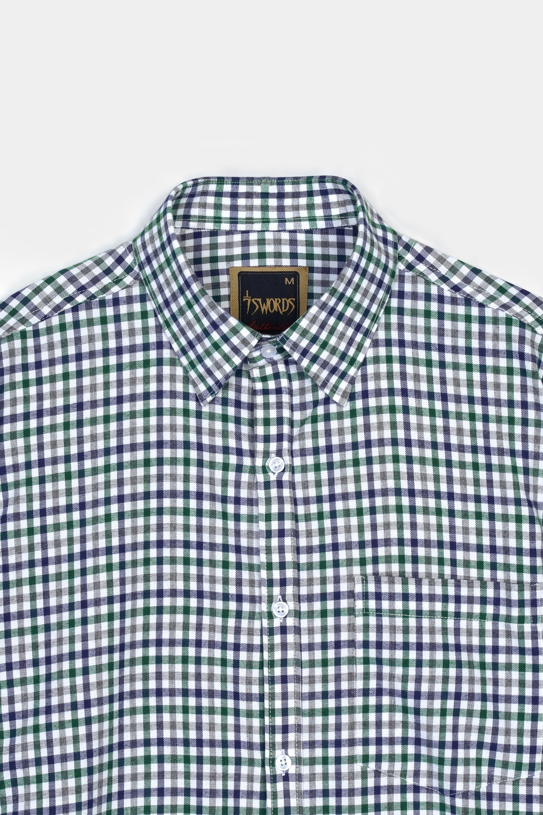 7swords-Bright White and Spruce Green Multi Color Checkered Premium Cotton Shirt