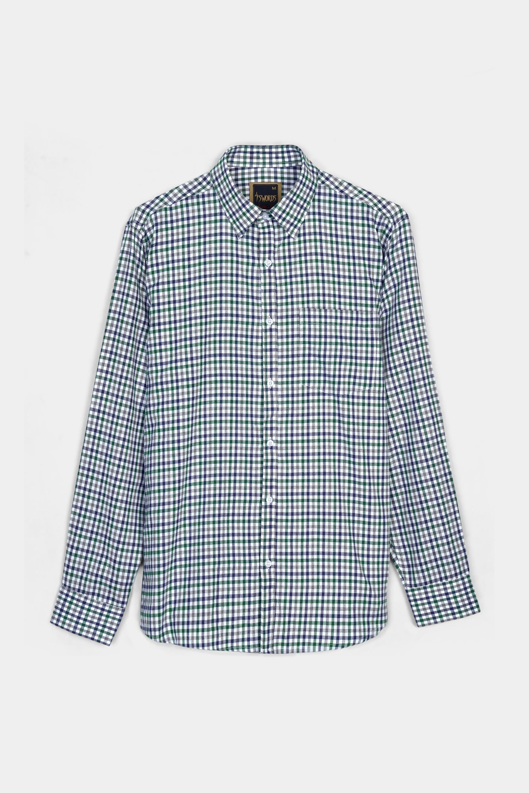 7swords-Bright White and Spruce Green Multi Color Checkered Premium Cotton Shirt