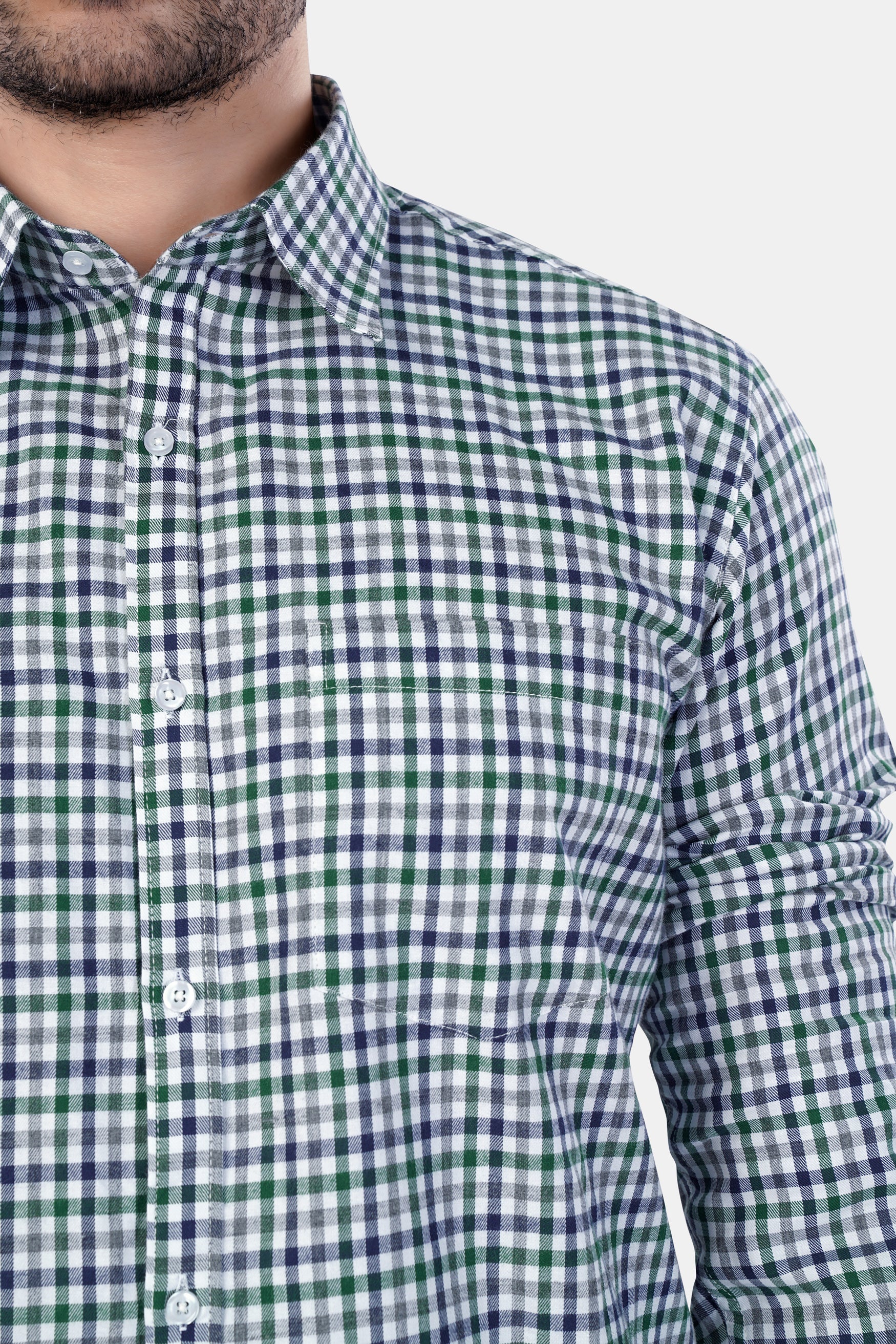 7swords-Bright White and Spruce Green Multi Color Checkered Premium Cotton Shirt