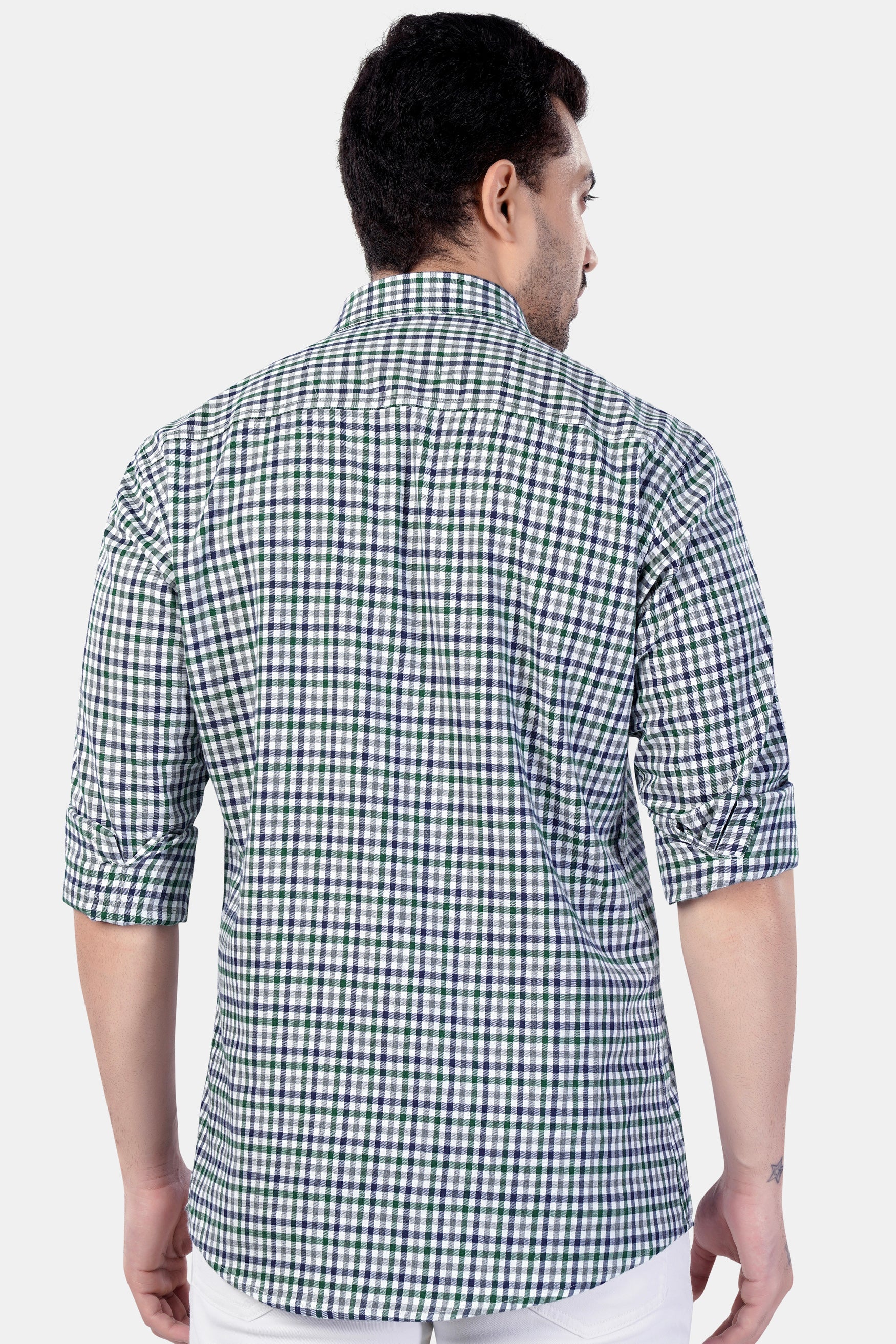 7swords-Bright White and Spruce Green Multi Color Checkered Premium Cotton Shirt