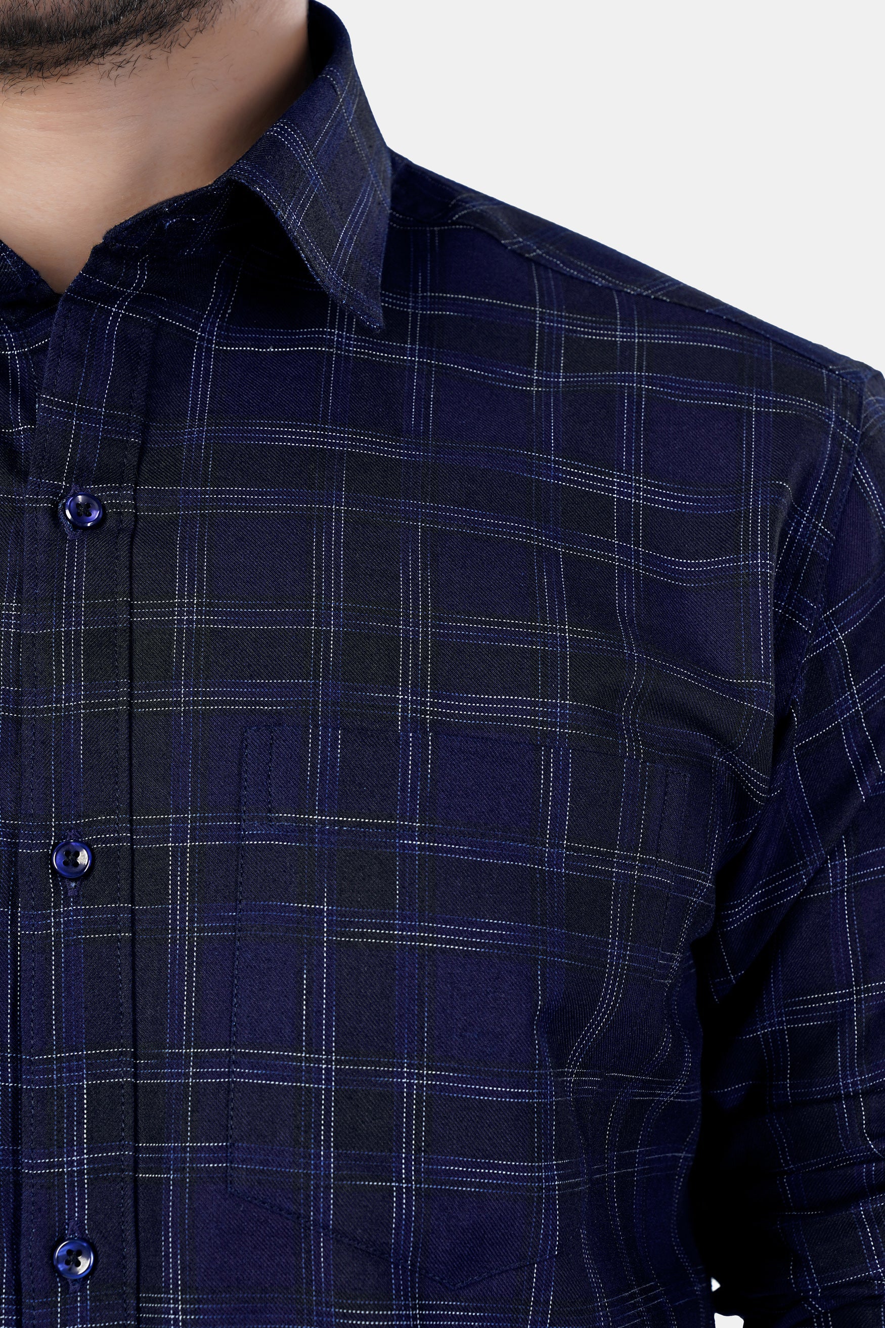 7swords-Cinder Blue and White Checkered Premium Cotton Shirt