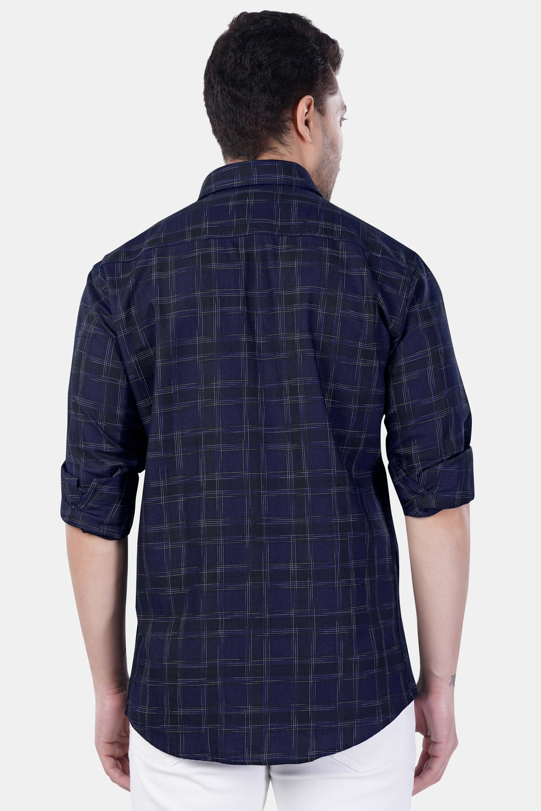 7swords-Cinder Blue and White Checkered Premium Cotton Shirt