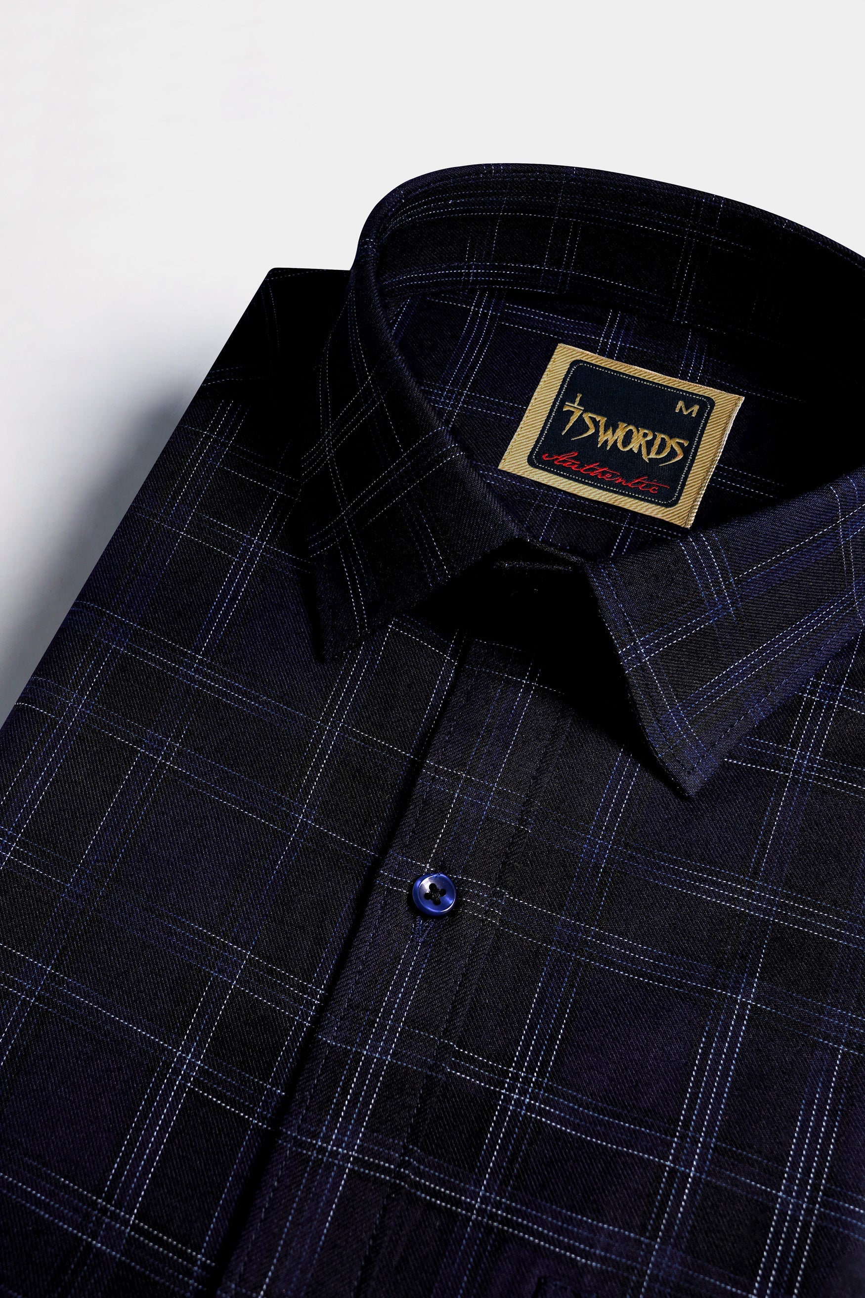 7swords-Cinder Blue and White Checkered Premium Cotton Shirt