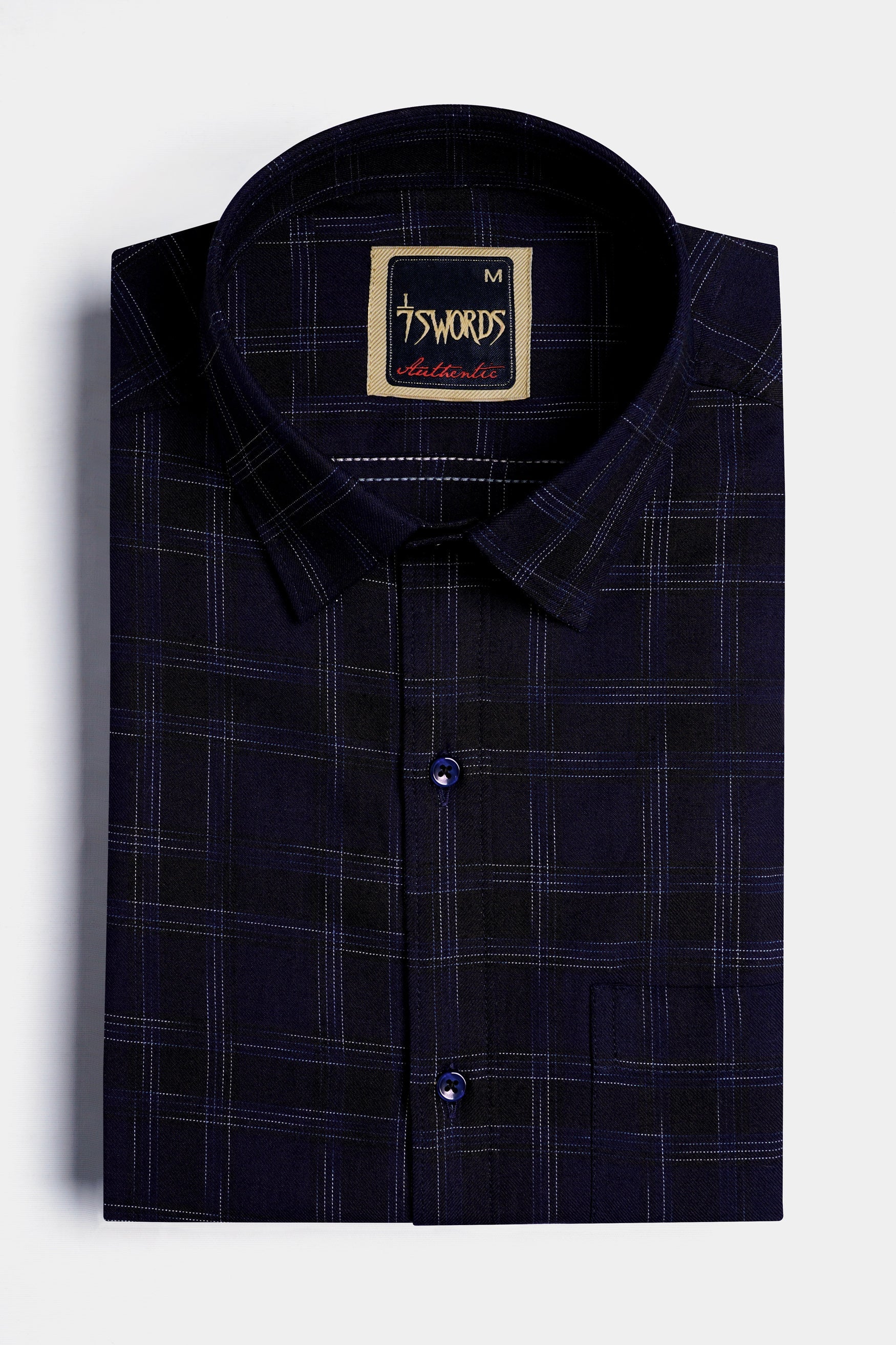 7swords-Cinder Blue and White Checkered Premium Cotton Shirt