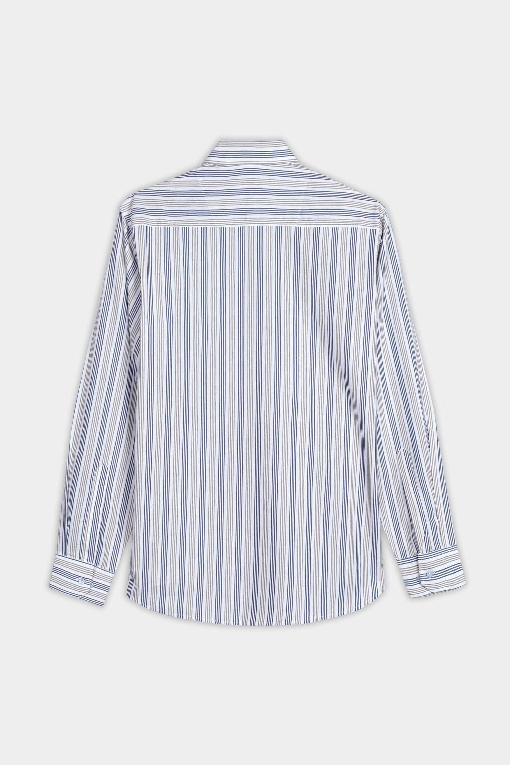 7swords-Bright White with Vanilla Brown and Fiord Blue Striped Premium Cotton Shirt